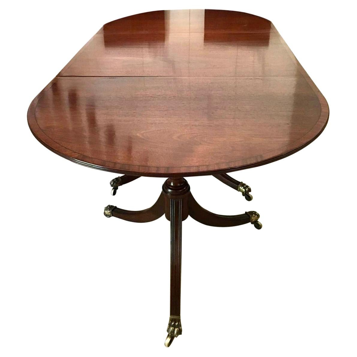 Antique Very Large Mahogany Extending Dining Table Triple Pedestal at