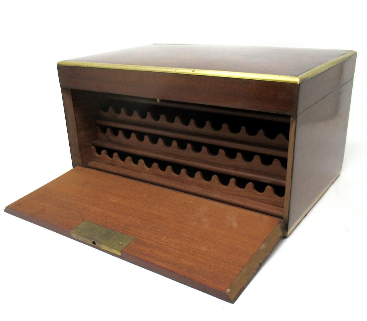 Brass Antique Mahogany Tunbridge Ware Marquetry Cigar Cigarette Casket Box Victorian  For Sale