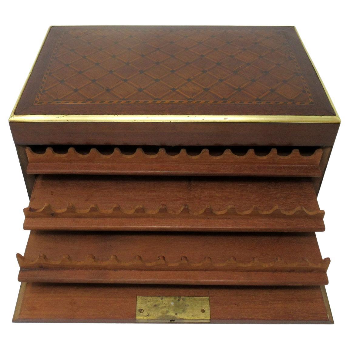 Antike Tunbridge Ware Zigarren- und Zigarettenschachtel aus Mahagoni mit Intarsien, viktorianisch 
