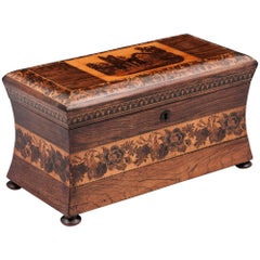 Antique Mahogany Tunbridge Ware Tea Chest Muckross Abbey 19th Century