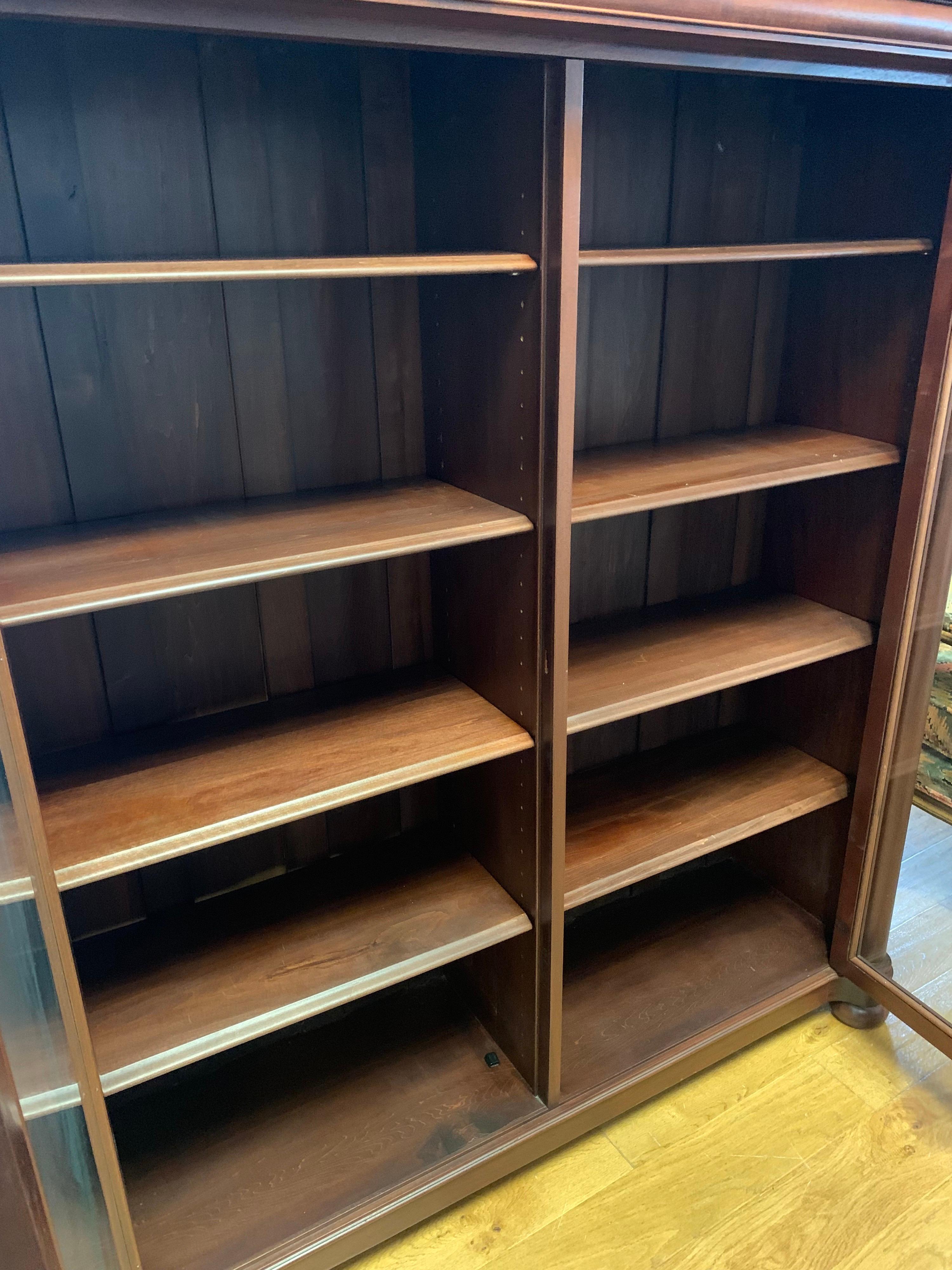 20th Century Antique Mahogany Two Door Display Bookcase Library Cabinet
