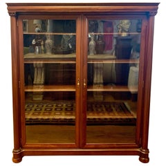Antique Mahogany Two Door Display Bookcase Library Cabinet