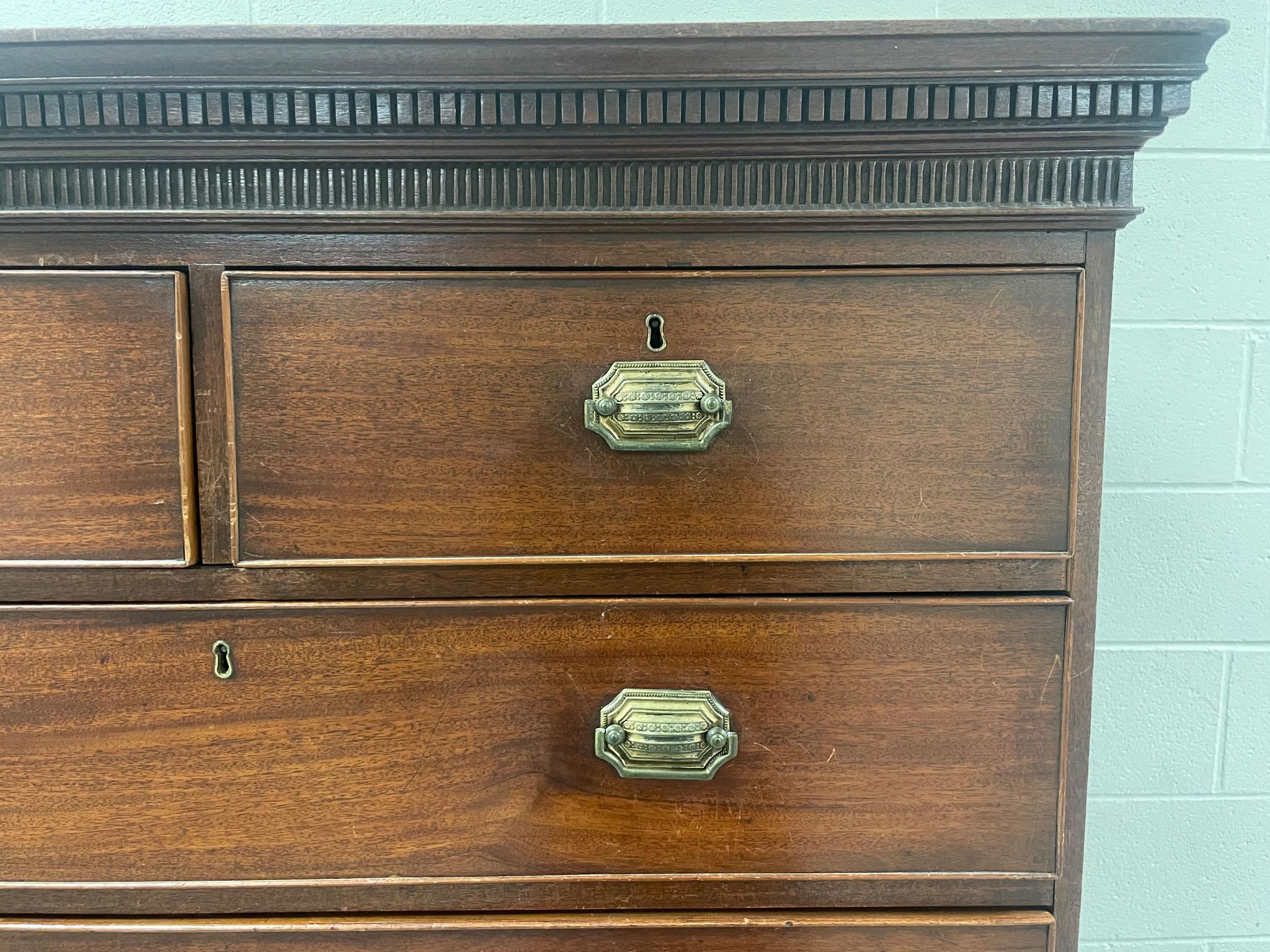 Antique Mahogany Two-Piece Chest on Chest of Drawers For Sale 4