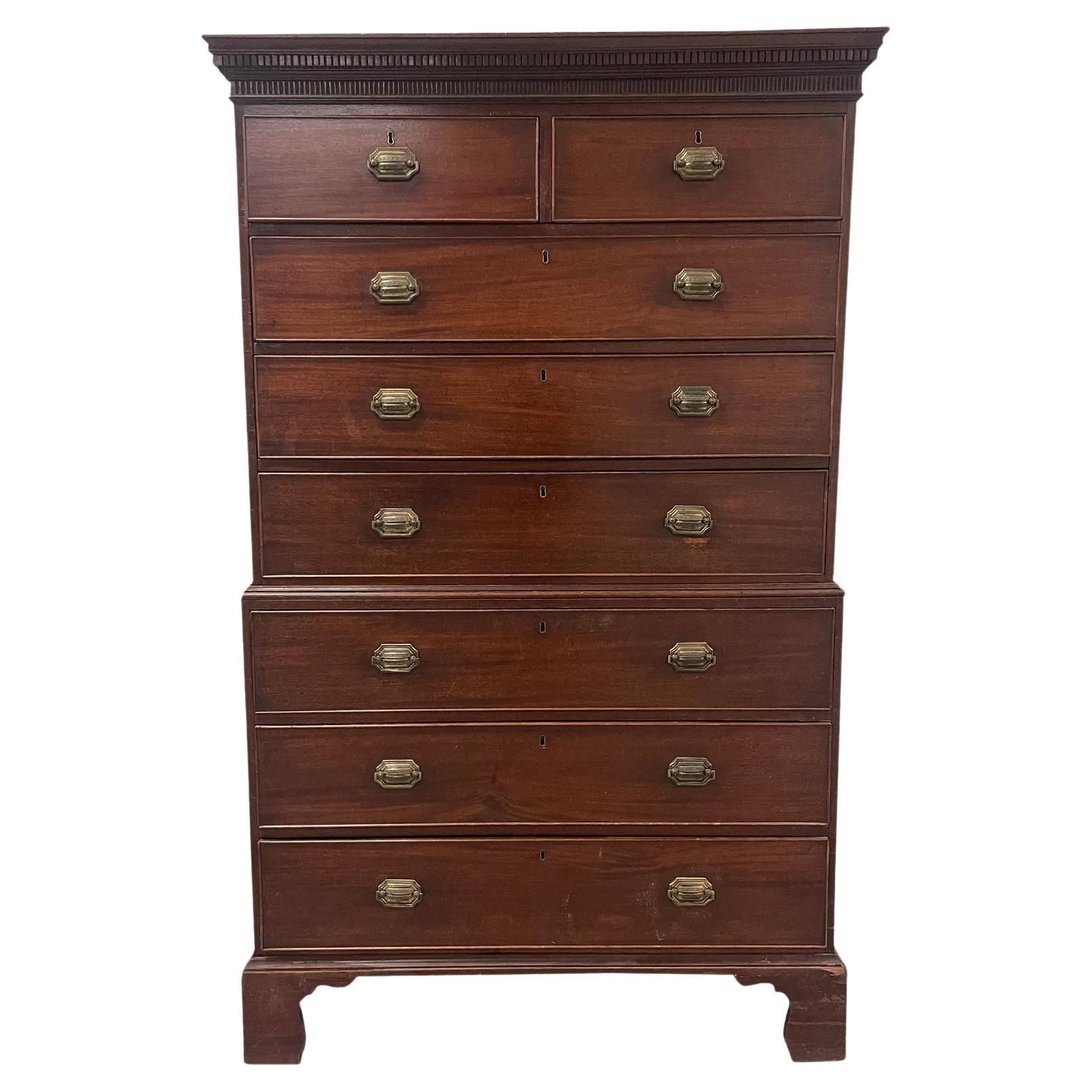Antique Mahogany Two-Piece Chest on Chest of Drawers For Sale
