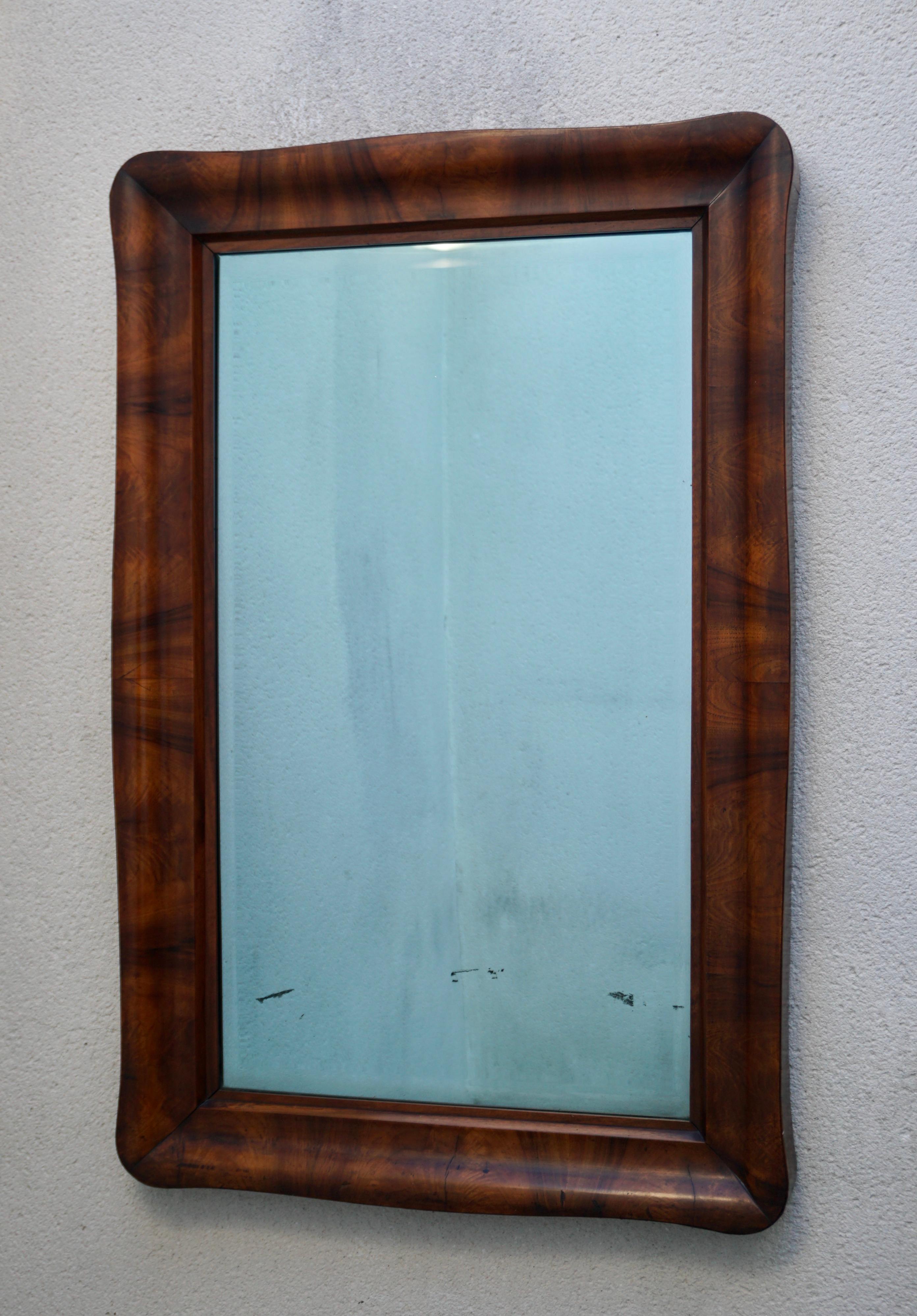 Biedermeier Antique Mahogany Veneer 19th Century Wall Mirror For Sale