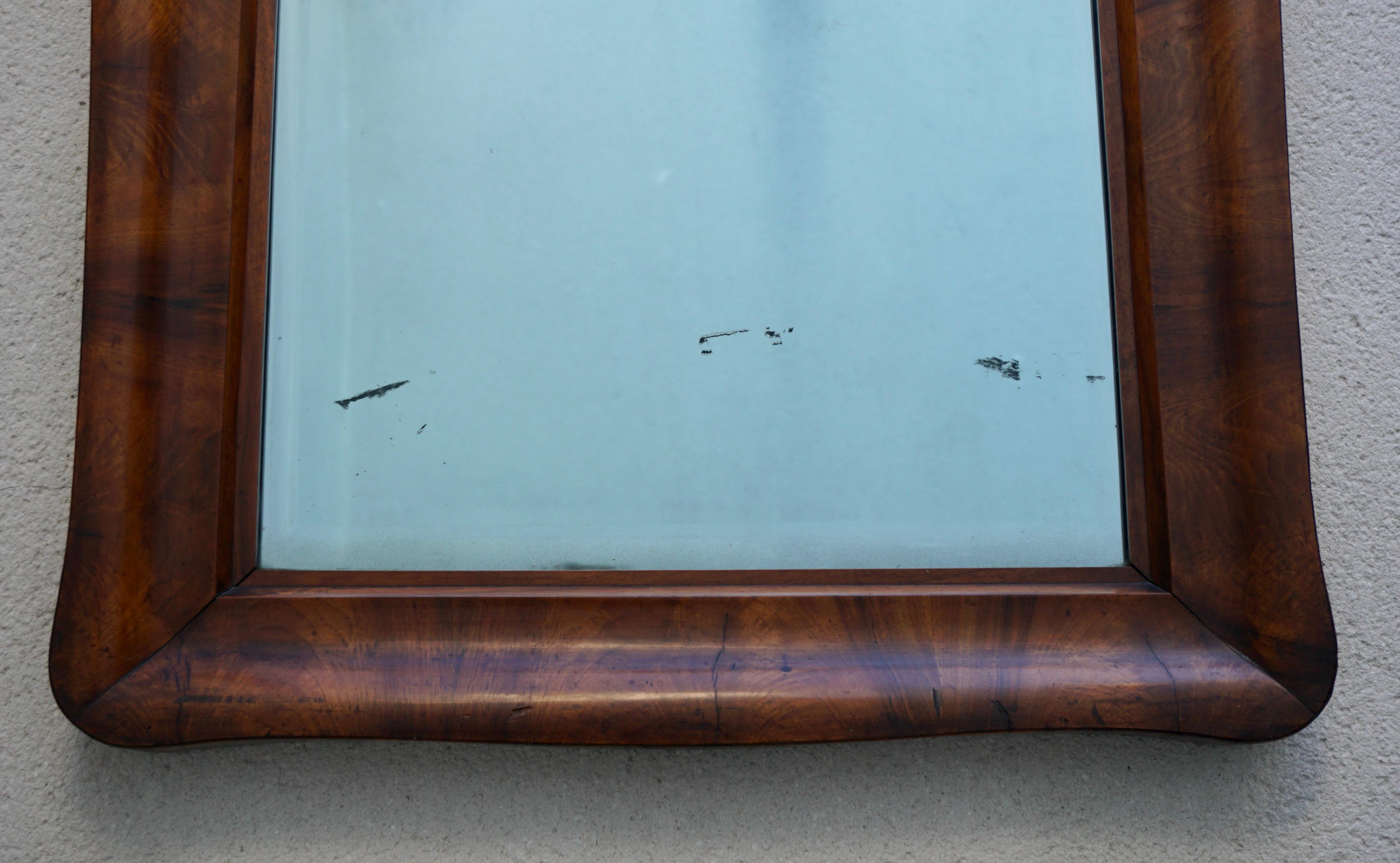 Belgian Antique Mahogany Veneer 19th Century Wall Mirror