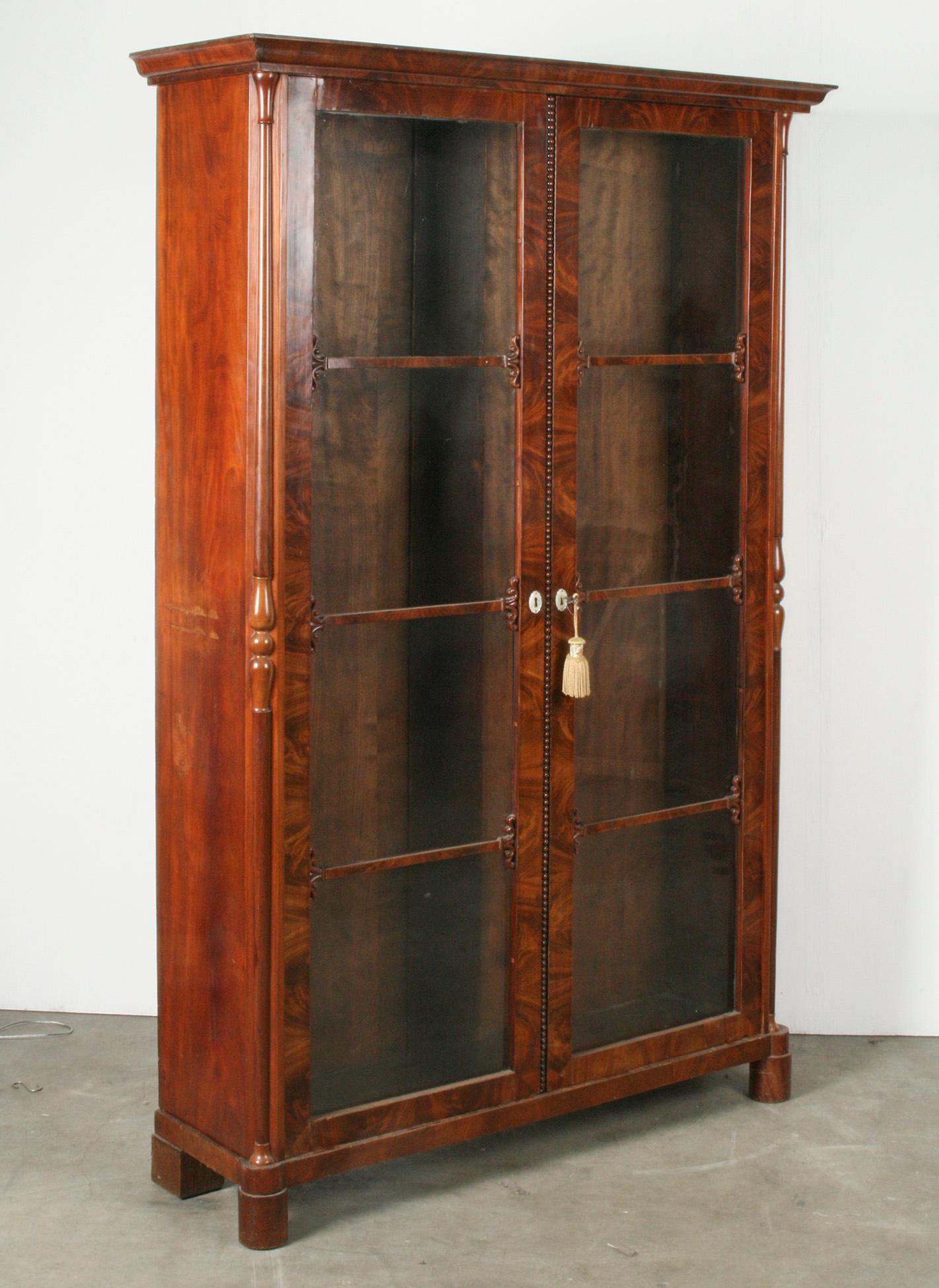 Dutch Antique Mahogany Veneered Bookcase, Biedermeier from the 19th Century