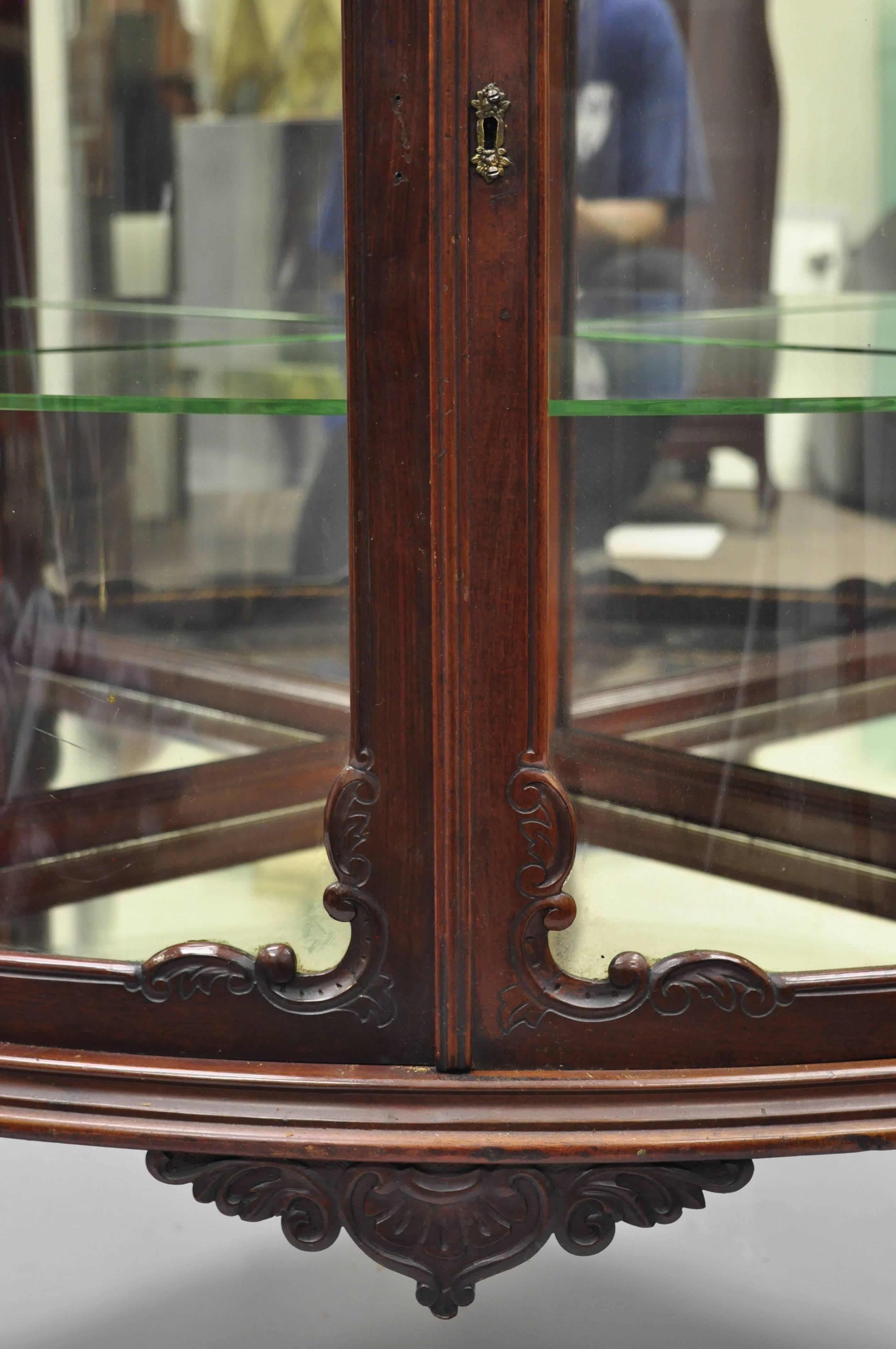 Antique Mahogany Victorian Bow Front Glass Corner Curio Cabinet Display Vitrine 2