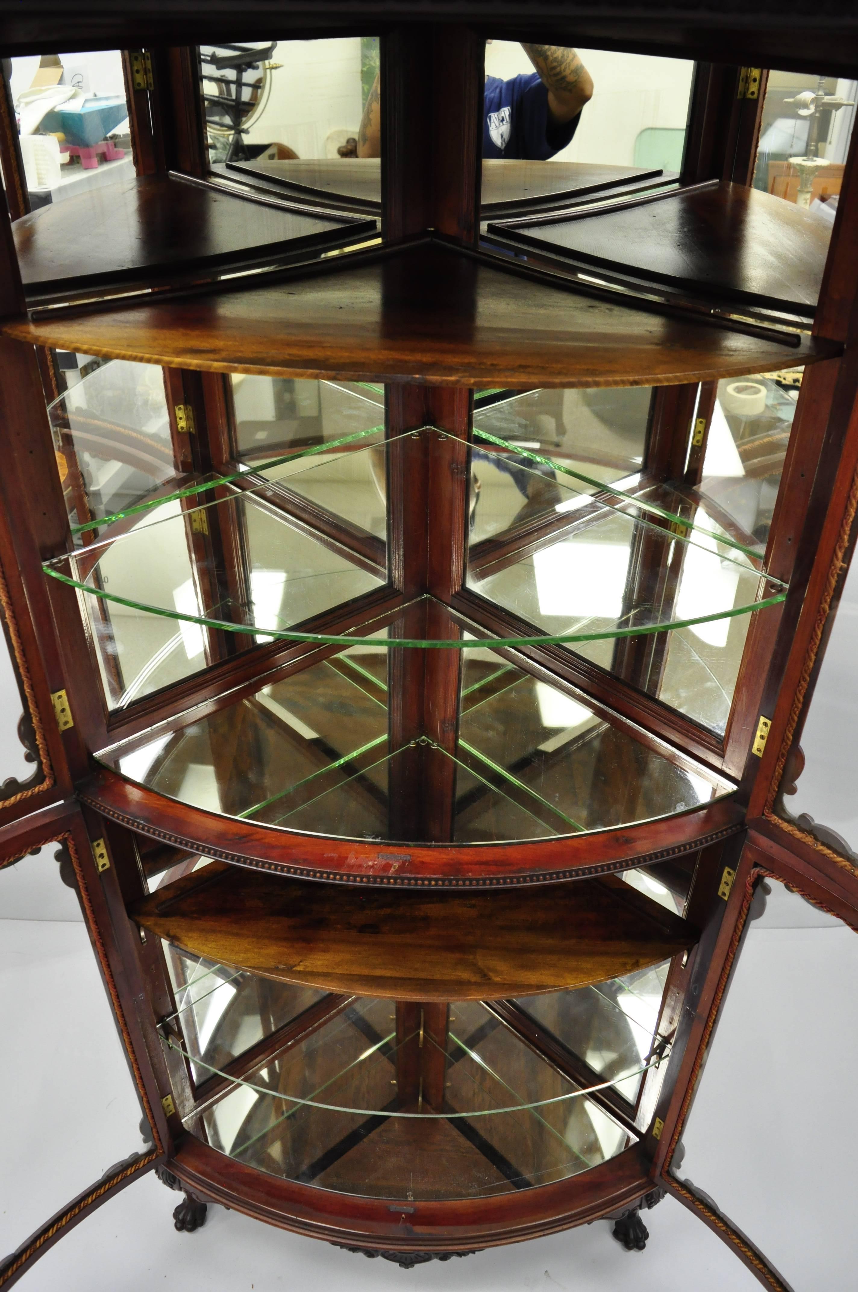 Antique Mahogany Victorian Bow Front Glass Corner Curio Cabinet Display Vitrine 3