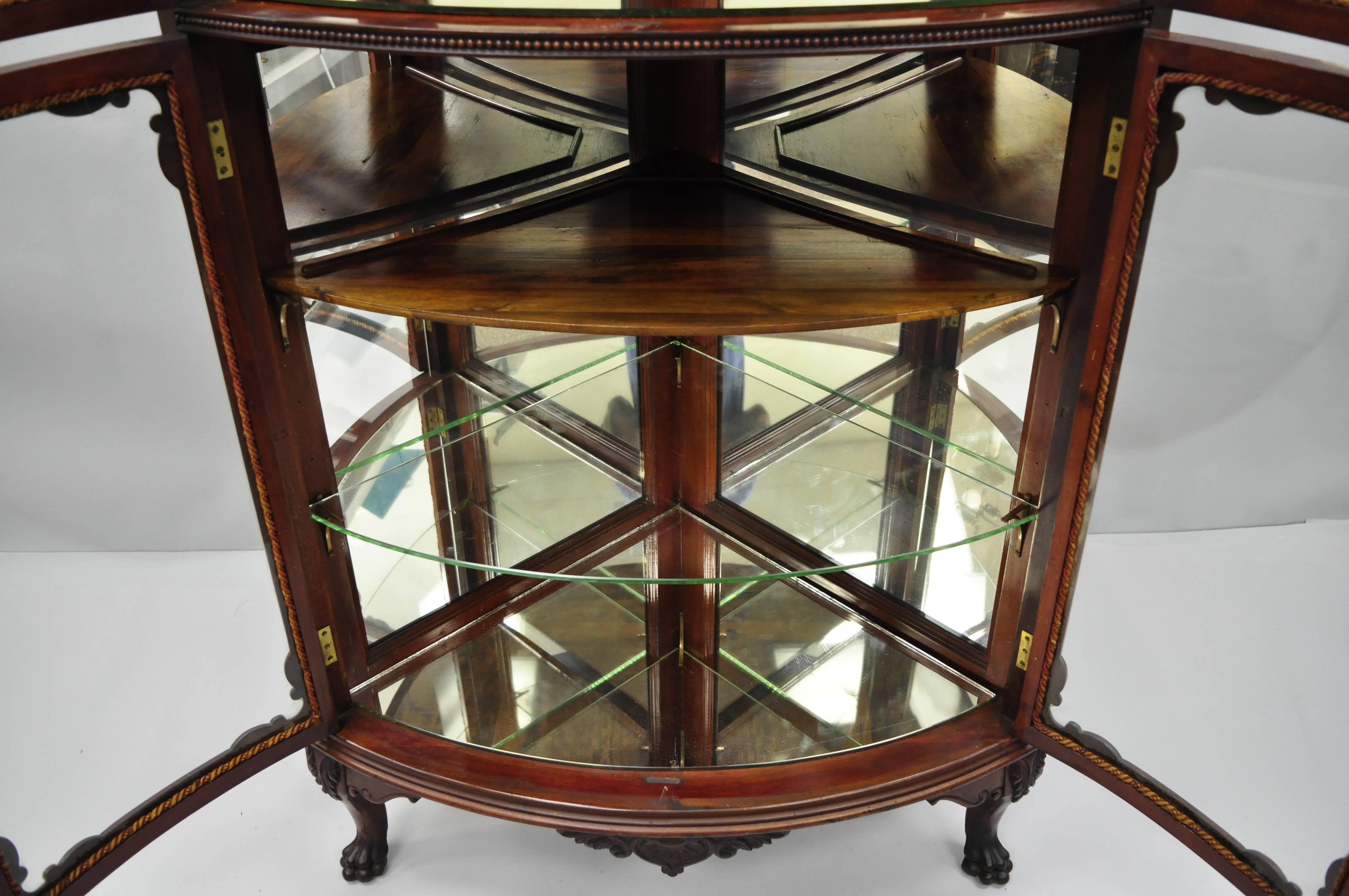 Antique Mahogany Victorian Bow Front Glass Corner Curio Cabinet Display Vitrine 4