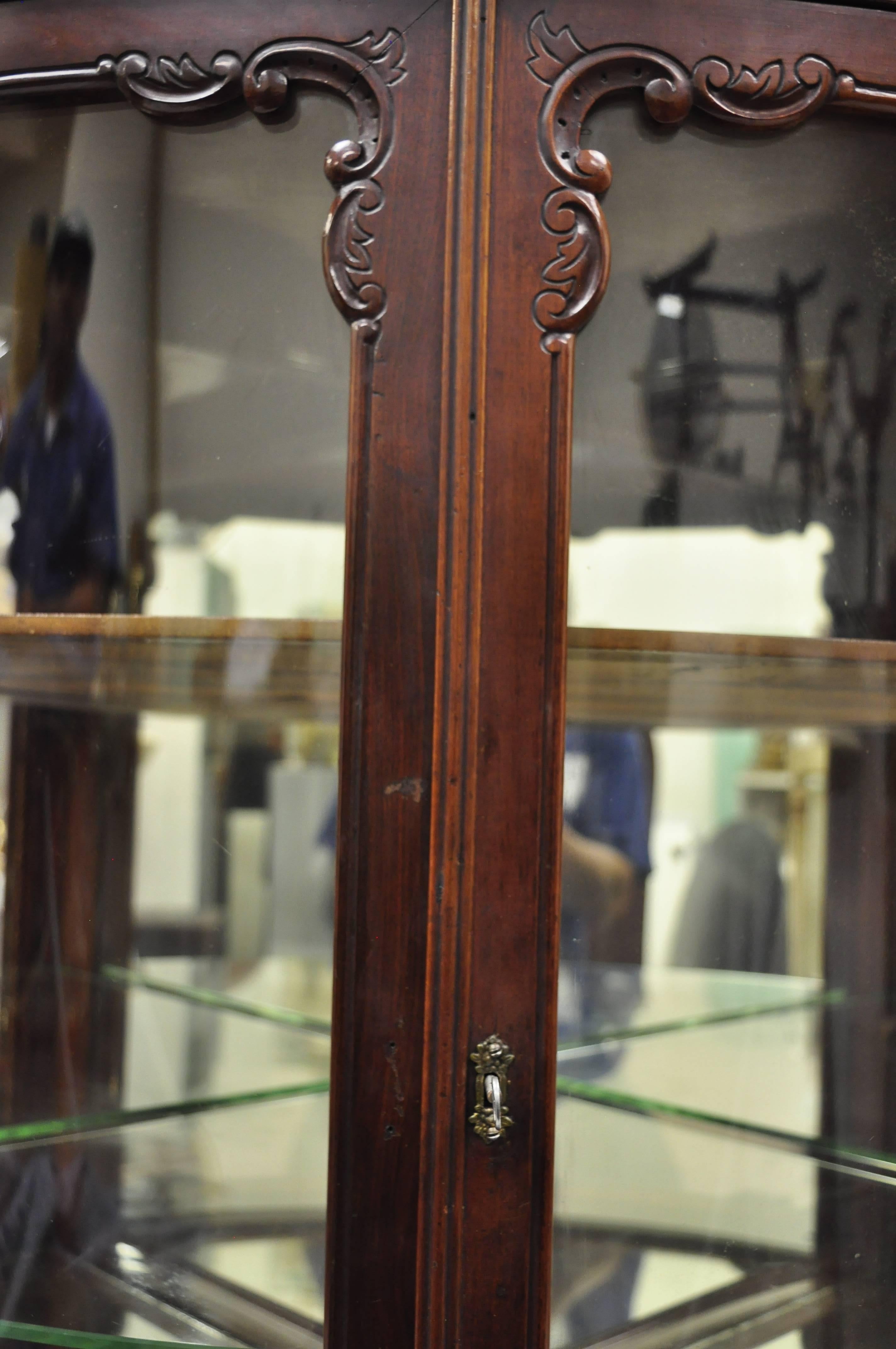 Antique Mahogany Victorian Bow Front Glass Corner Curio Cabinet Display Vitrine 8