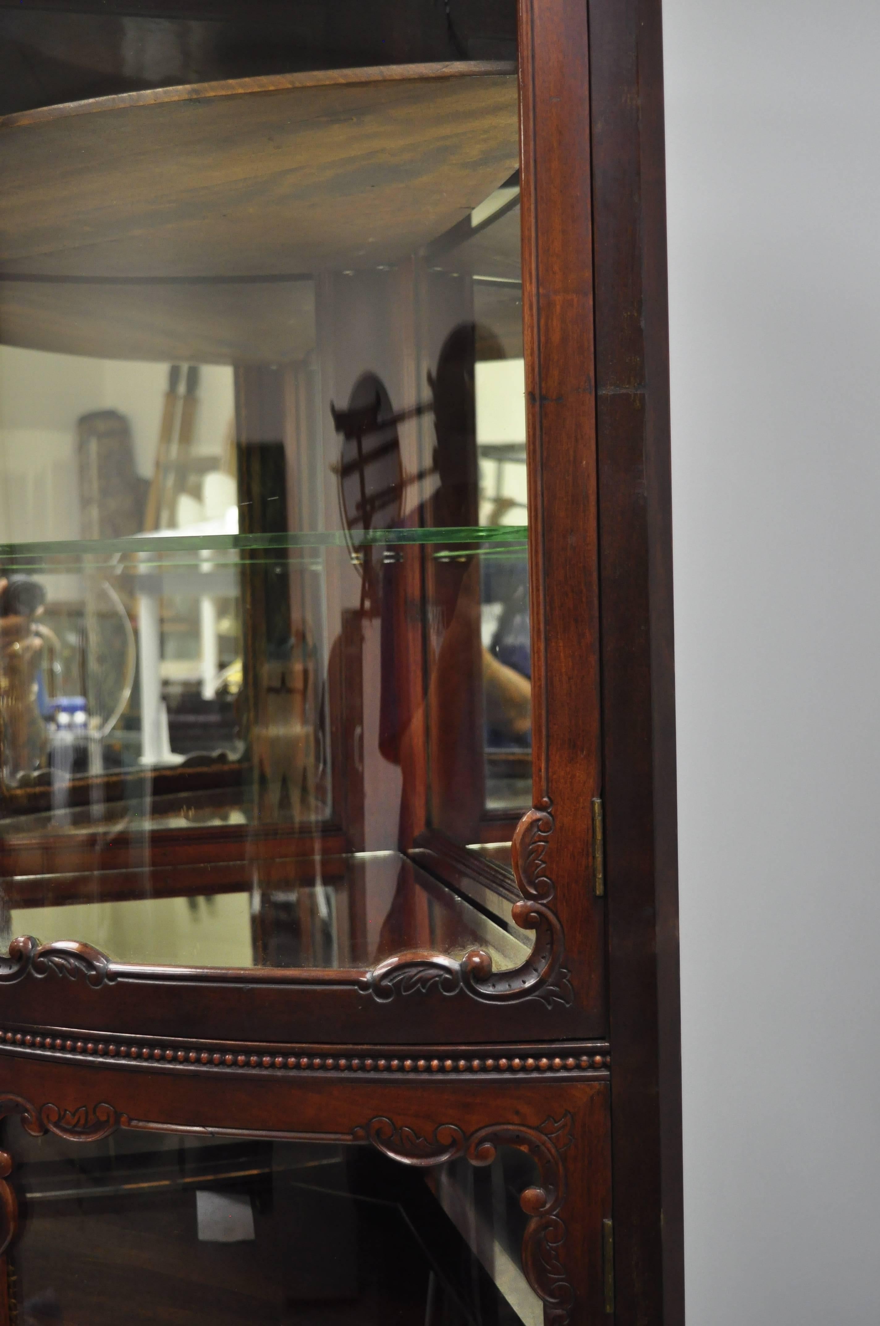 Antique Mahogany Victorian Bow Front Glass Corner Curio Cabinet Display Vitrine 9