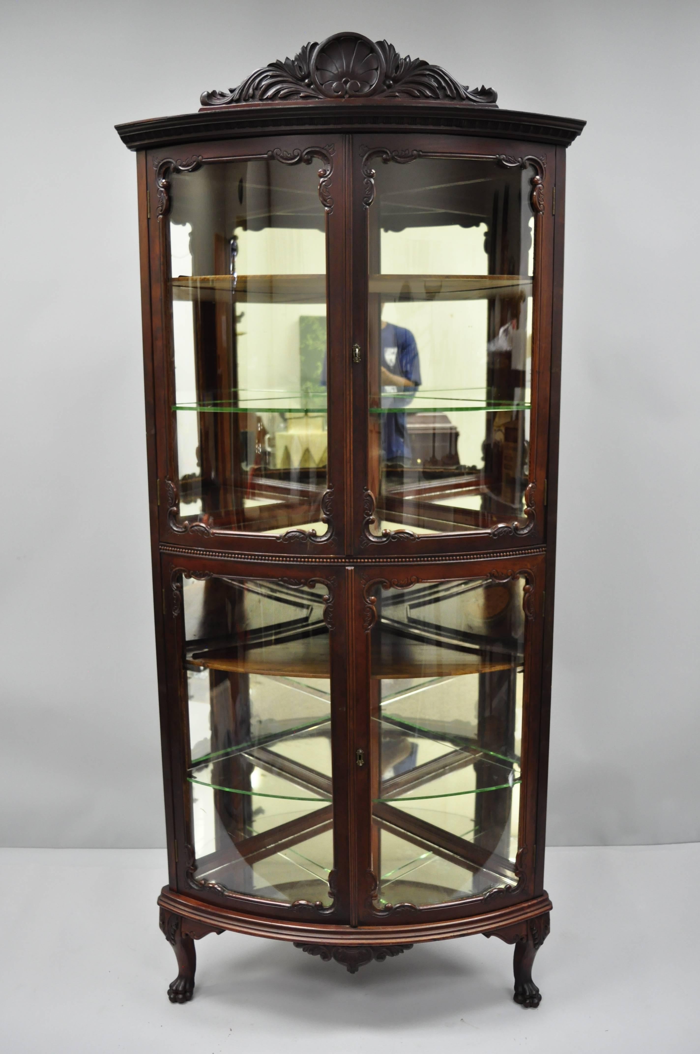 Antique Mahogany Victorian Bow Front Glass Corner Curio Cabinet Display Vitrine 10