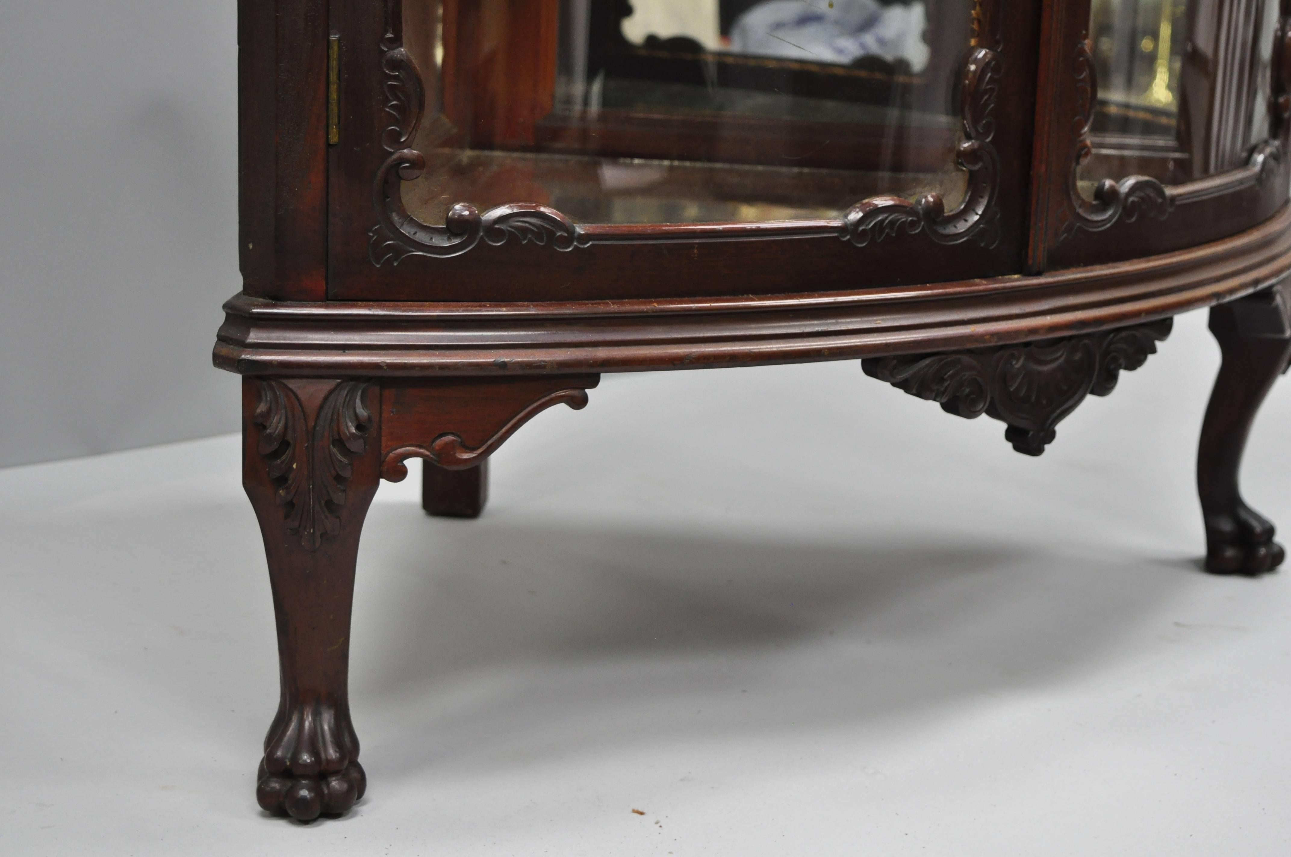American Antique Mahogany Victorian Bow Front Glass Corner Curio Cabinet Display Vitrine