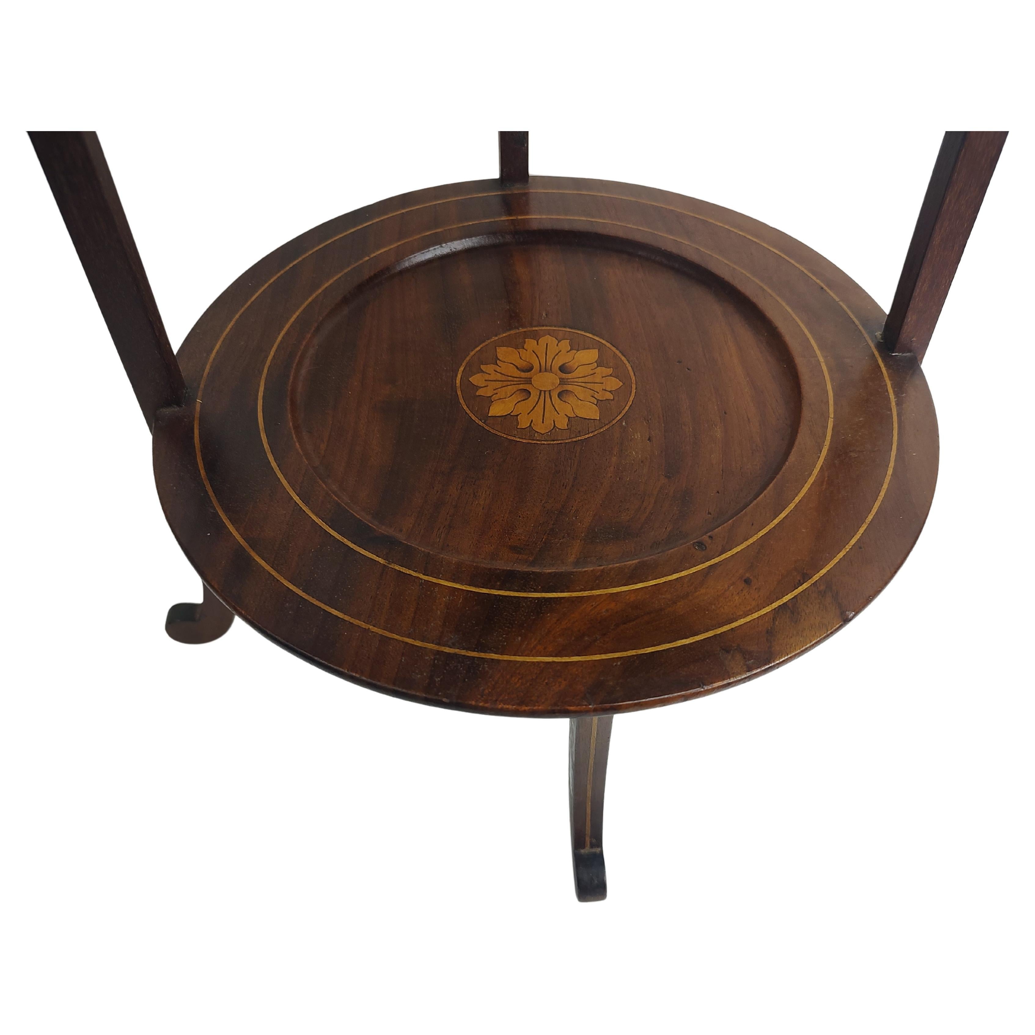 Antique Mahogany with Inlay and Marquetry 3 Tier Muffin Cake Stand In Good Condition For Sale In Port Jervis, NY