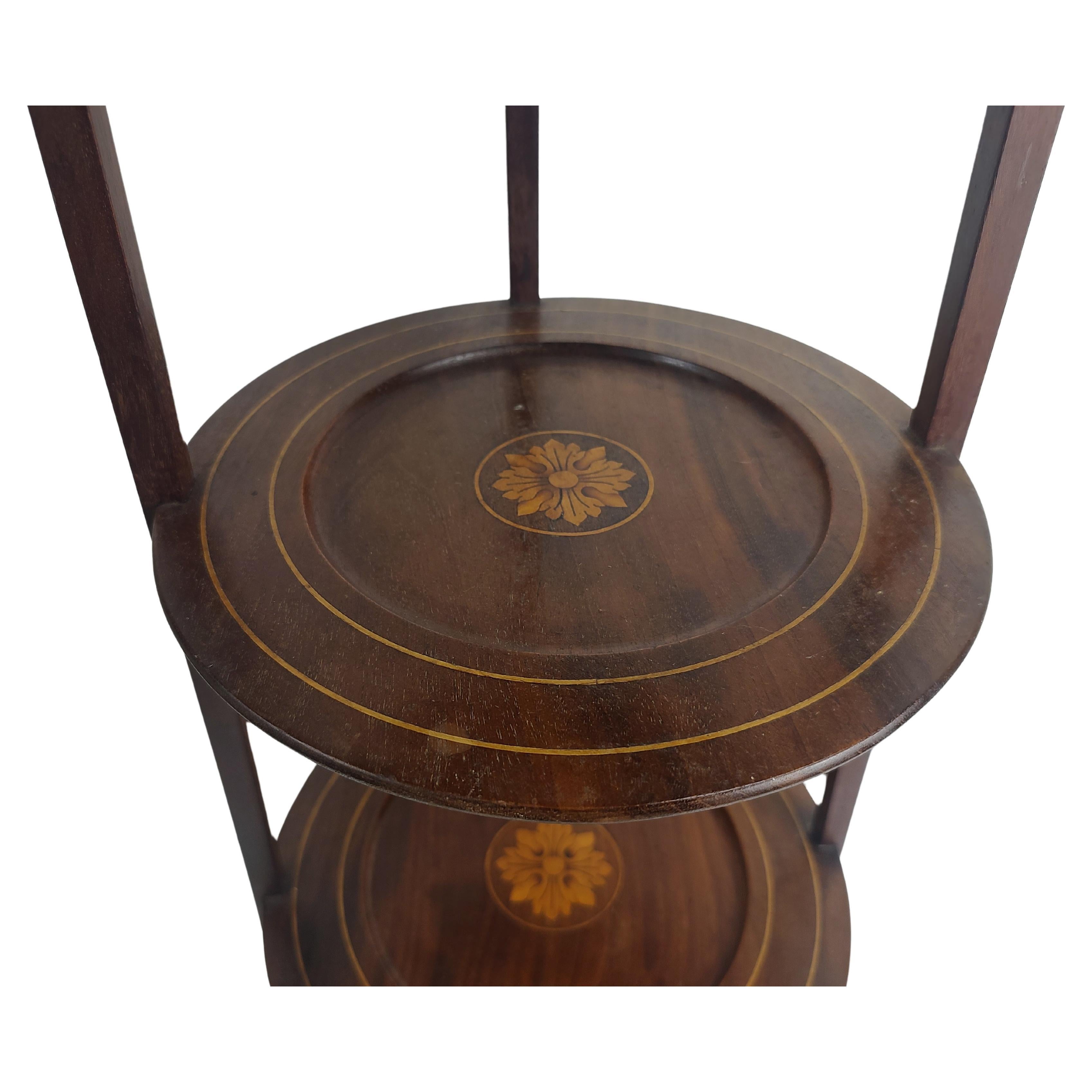 Early 20th Century Antique Mahogany with Inlay and Marquetry 3 Tier Muffin Cake Stand For Sale