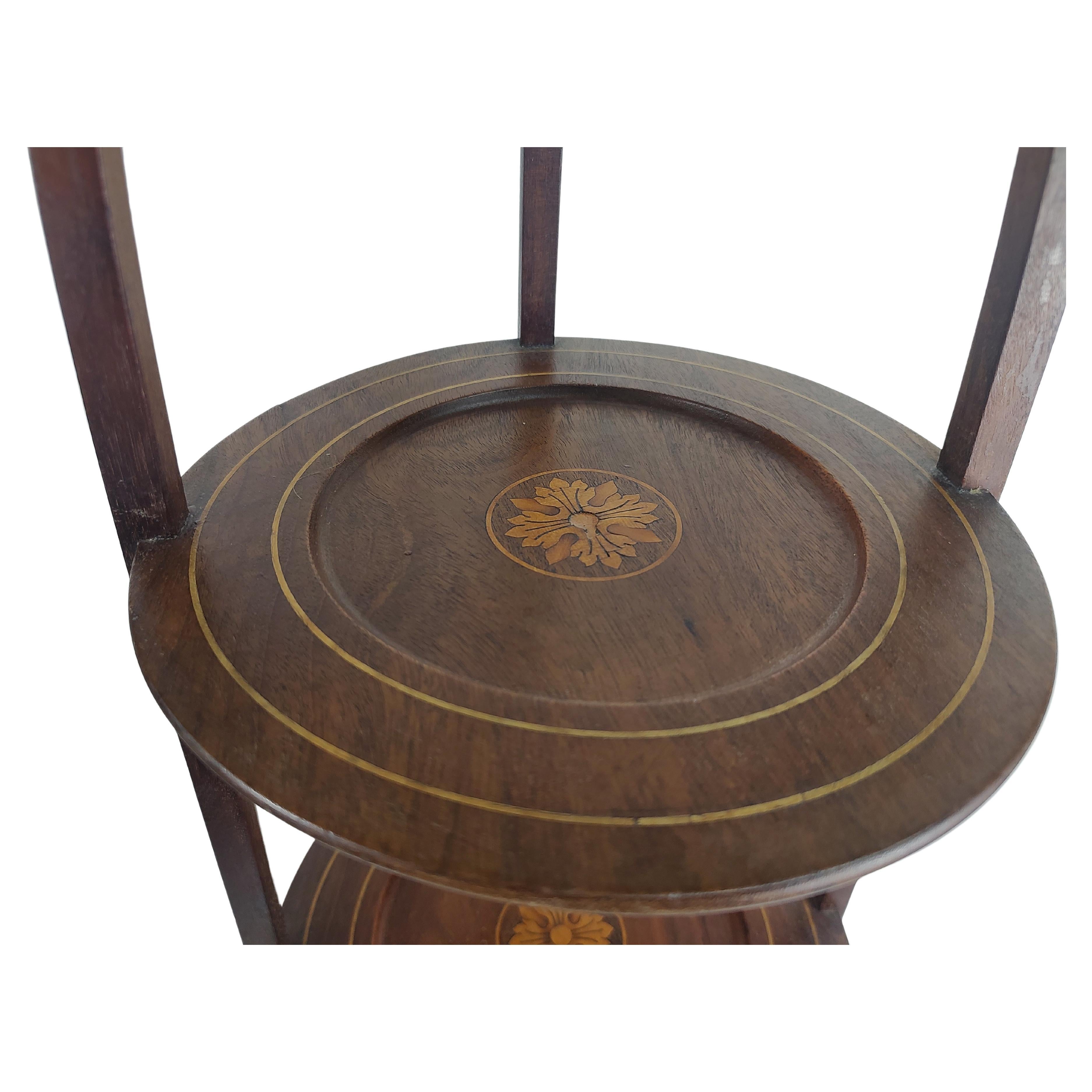 Antique Mahogany with Inlay and Marquetry 3 Tier Muffin Cake Stand For Sale 1