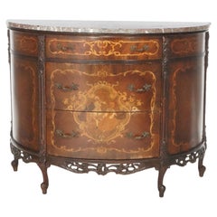 Antique Mahogany with Satinwood Marquetry Marble Top Commode, Circa 1920