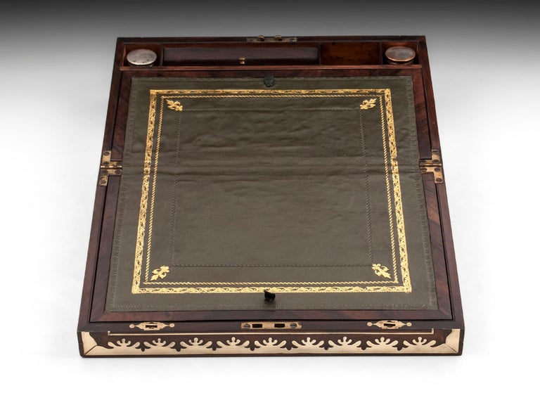 Antique Mahogany Writing Box Brass Leather Secret Compartment, 19th ...