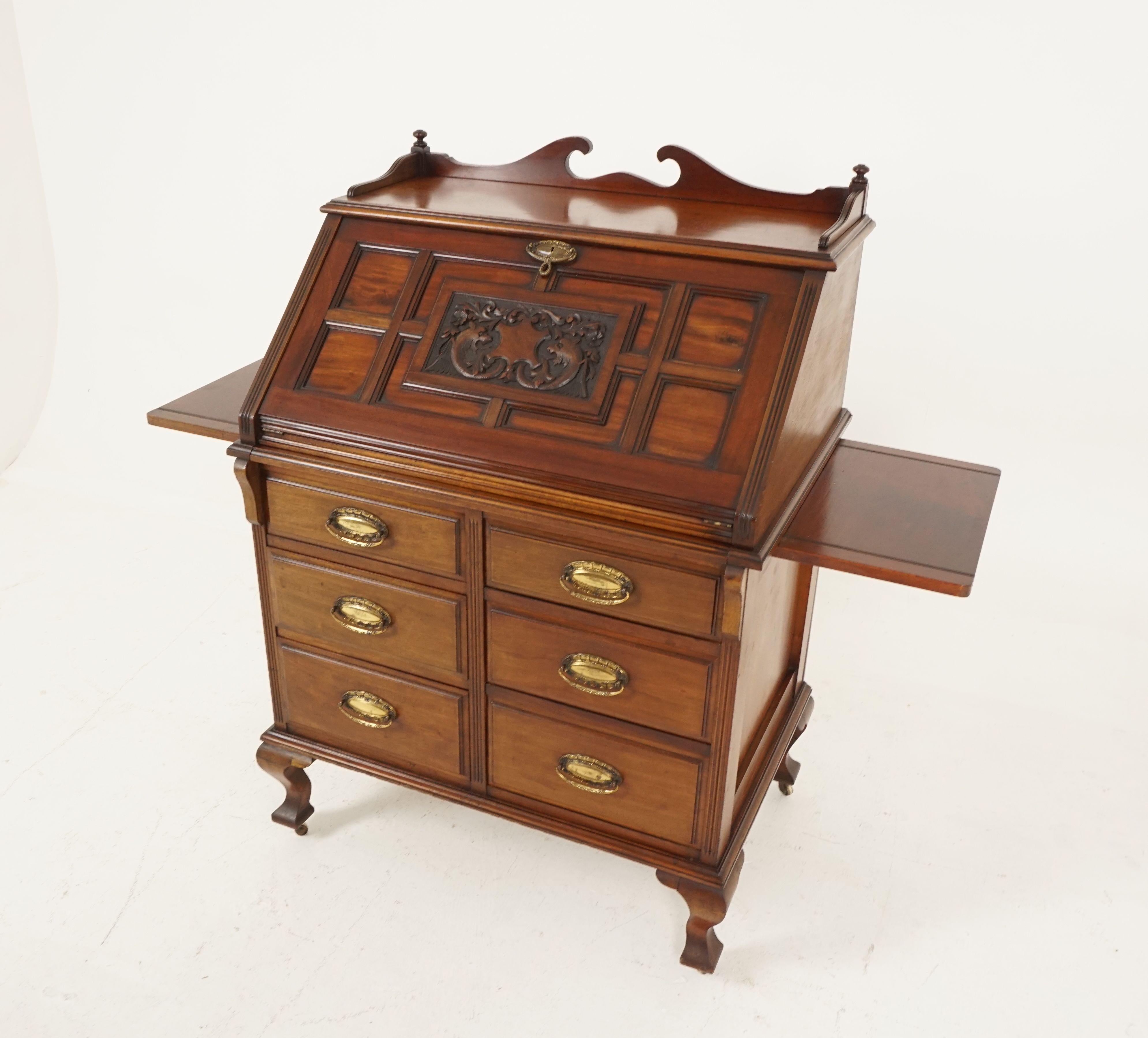 Antique Walnut Writing Desk, Arts & Crafts Fall Front Desk, Scotland 1910 H173 In Good Condition In Vancouver, BC