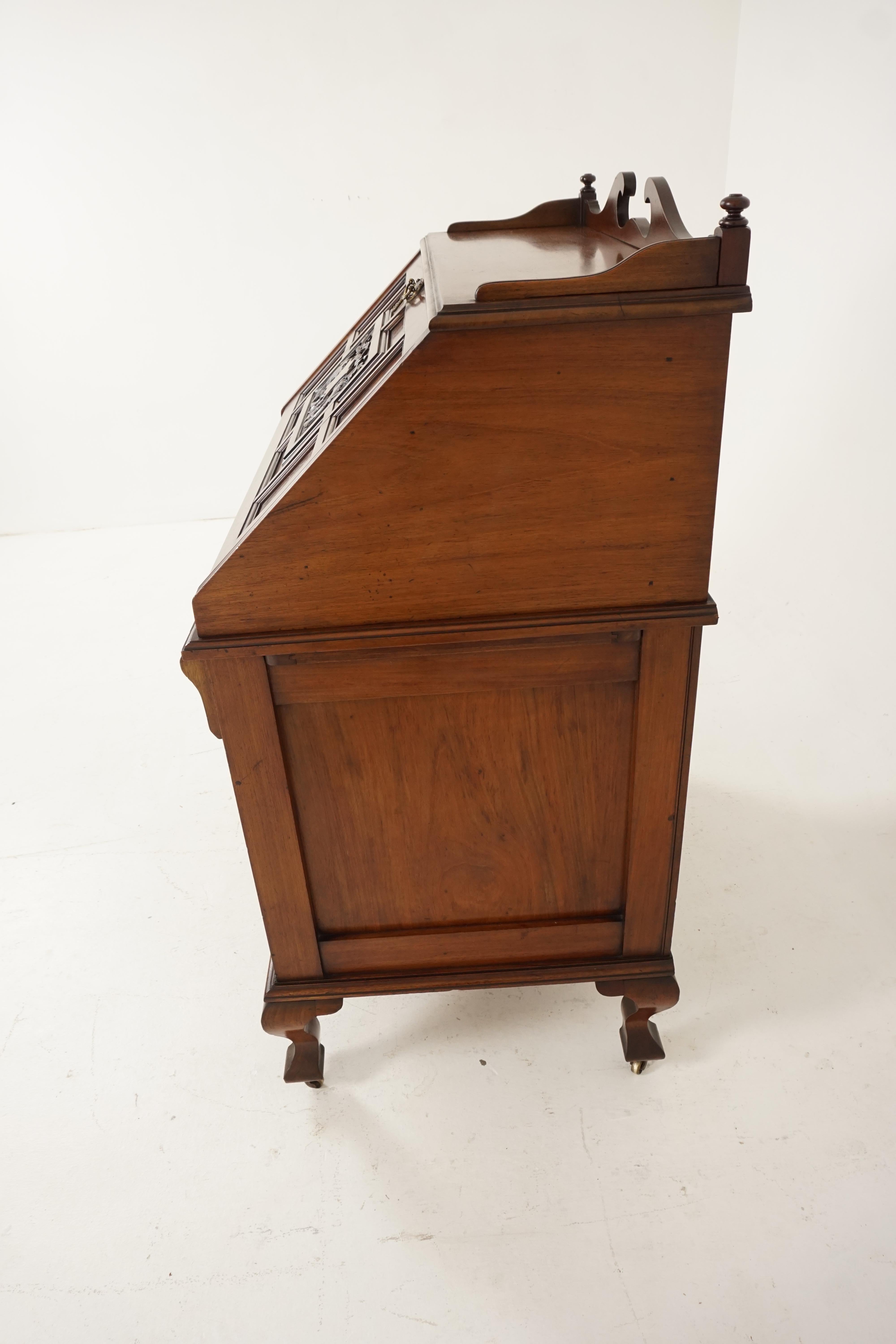 Antique Walnut Writing Desk, Arts & Crafts Fall Front Desk, Scotland 1910 H173 1