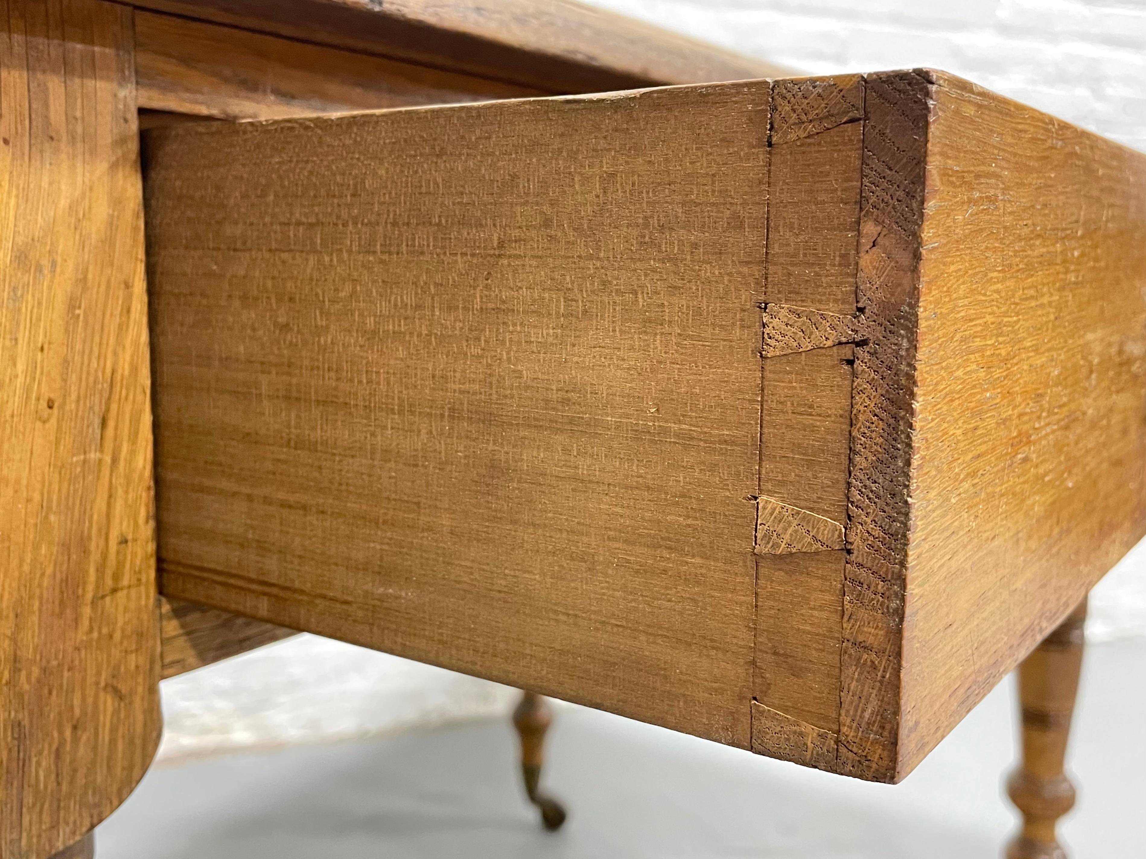 Antique Mahogany Writing Table / Desk Turned Legs Wheels, c. 1890 5