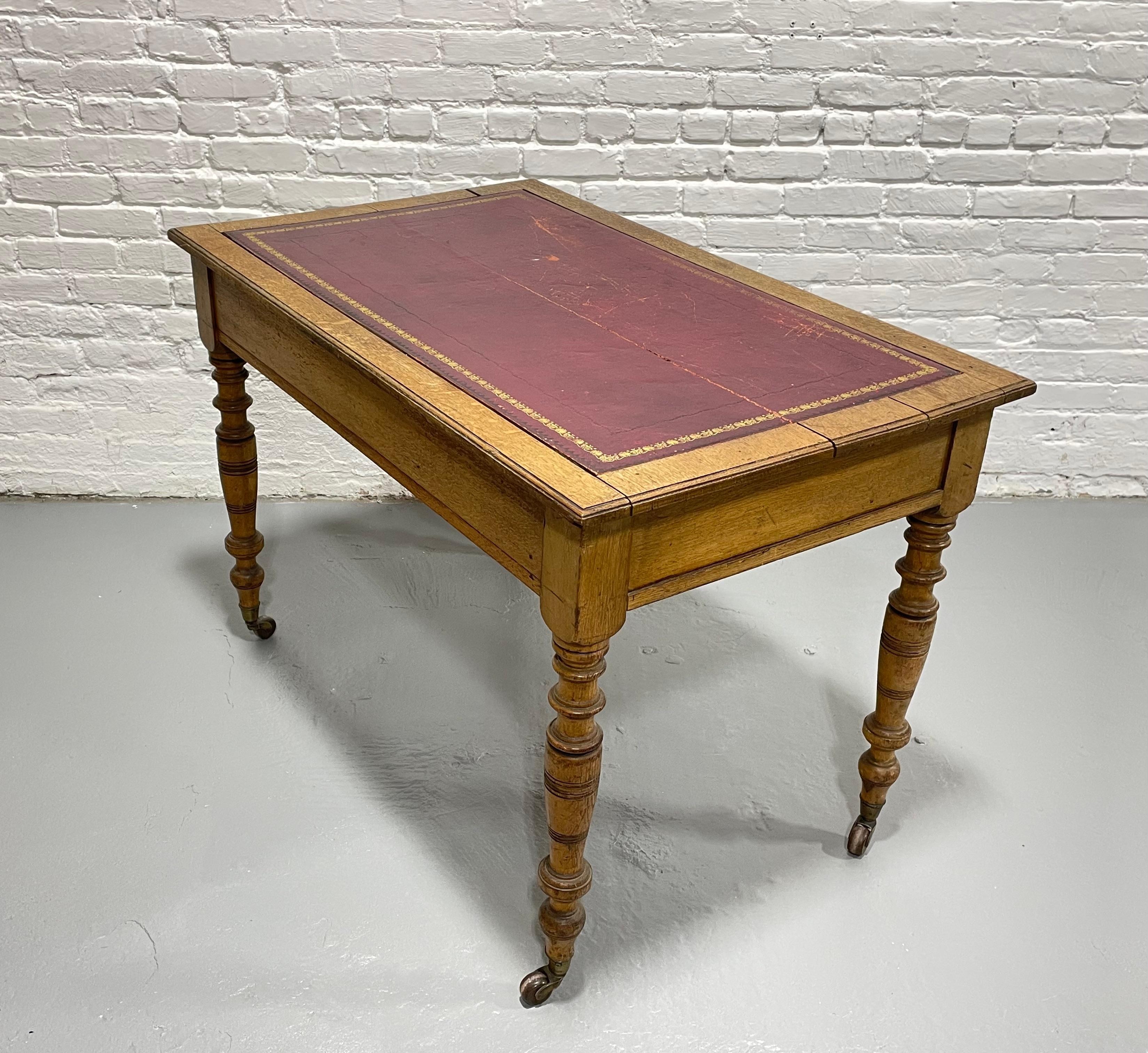 Late 19th Century Antique Mahogany Writing Table / Desk Turned Legs Wheels, c. 1890