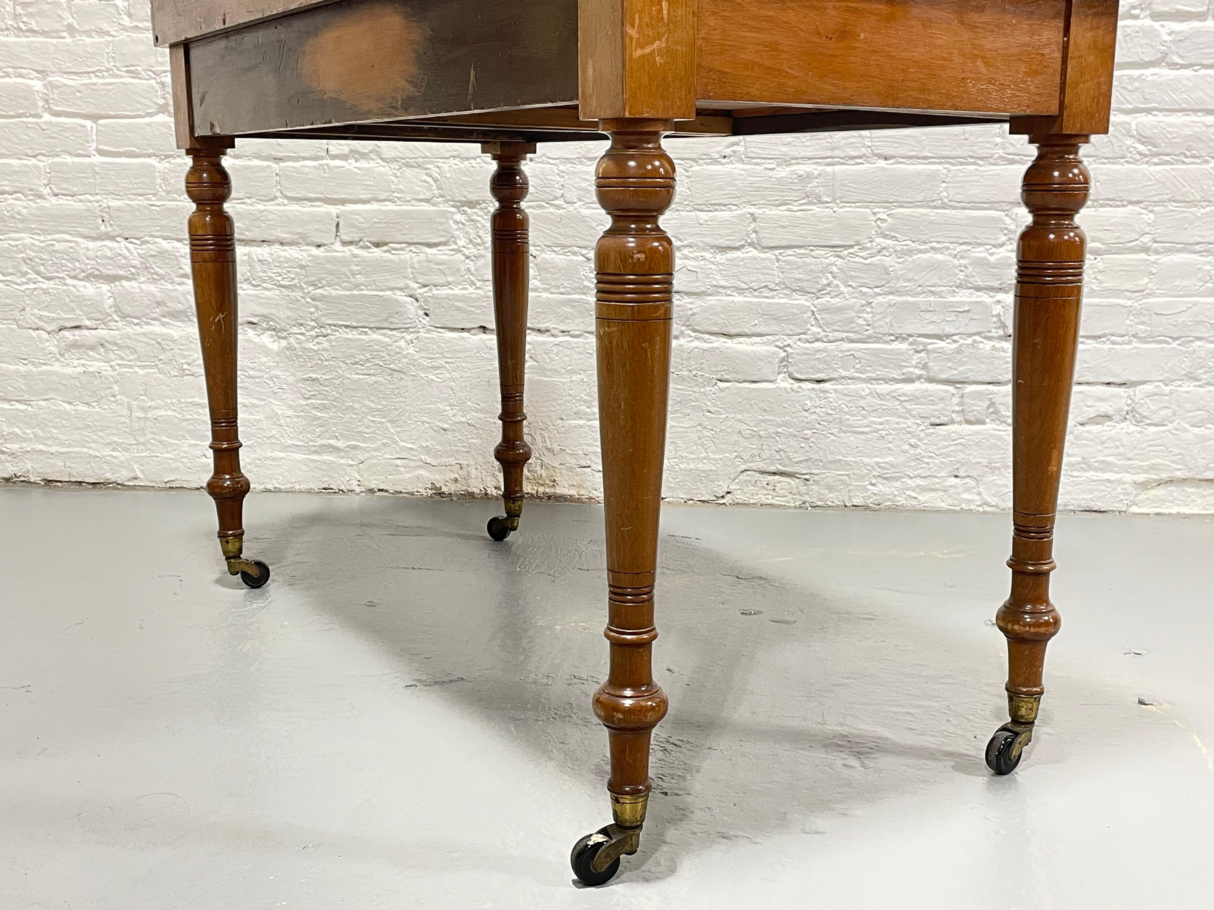 Antique Mahogany Writing Table / Server Turned Legs Wheels, c. 1890 For Sale 9