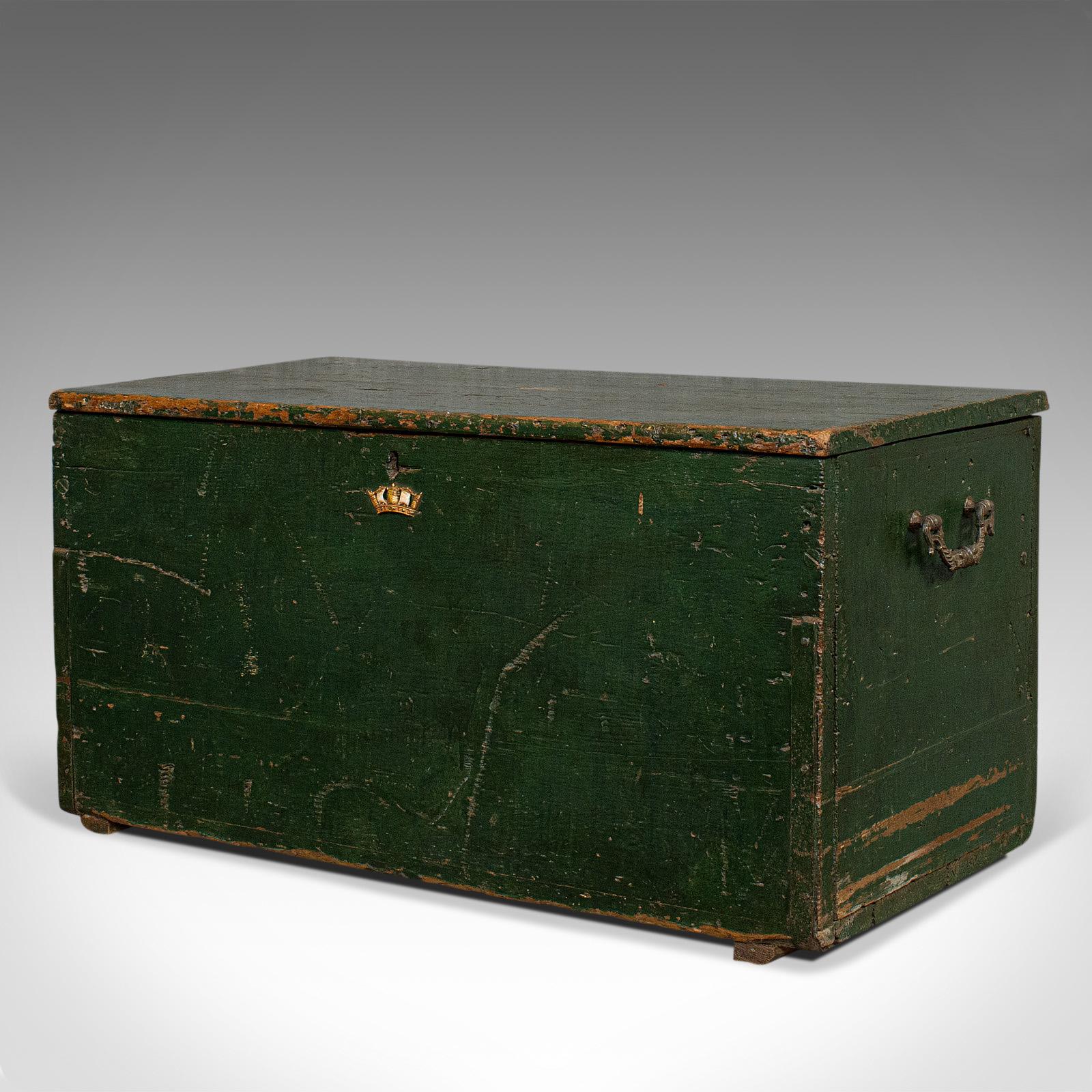 Antique Mail Trunk, English, Pine, Steamer, Carriage Chest, Edwardian In Good Condition In Hele, Devon, GB