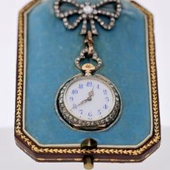 Antique Maison Aucoc Paris Diamond Guilloché Enamel 18K Lapel Bow Brooch Watch