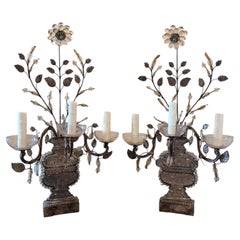 Candelabri antichi Maison Bagues in cristallo di rocca, motivo floreale, 1880