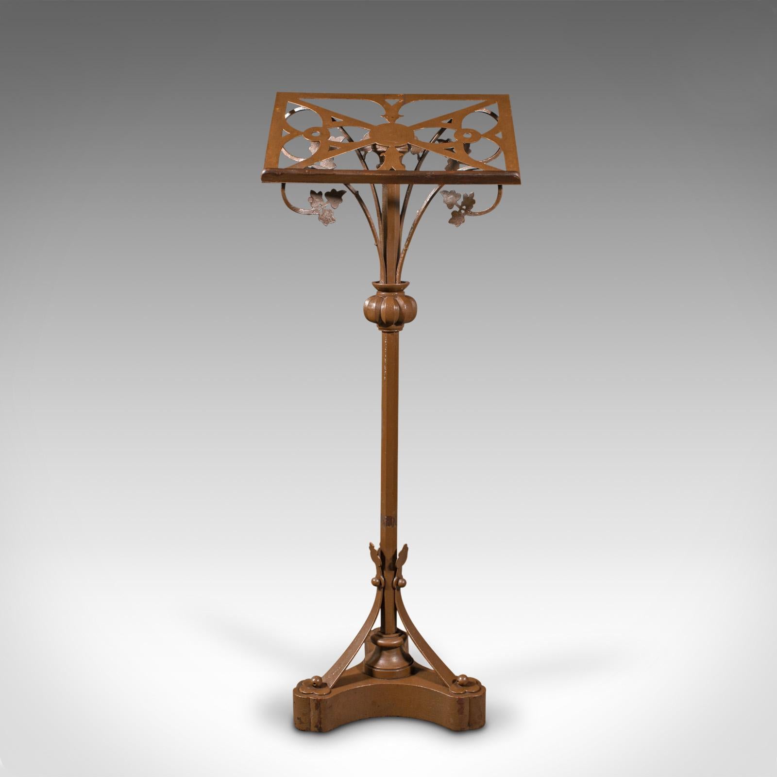 This is an antique maître d' stand. A Continental, wrought iron lectern or easel with Art Nouveau taste, dating to the late Victorian period, circa 1900.

Flourishes abound to this delightful Art Nouveau period stand
Displays a desirable aged