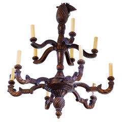 Antique, Majestic Carved Wood Two-Tier French Chandelier