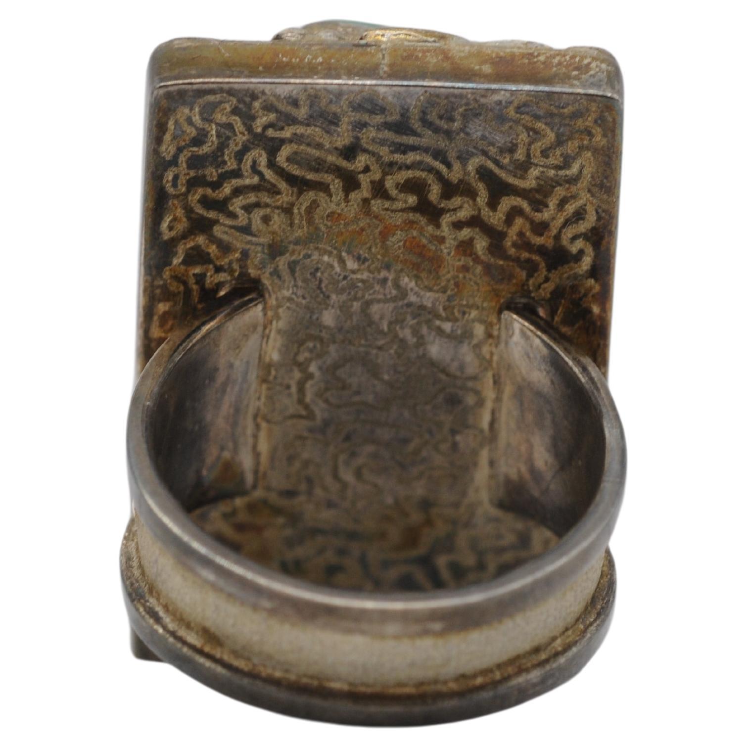 Bague d'antiquités majestueuse en argent avec aigue-marine, opale et jade Bon état - En vente à Berlin, BE