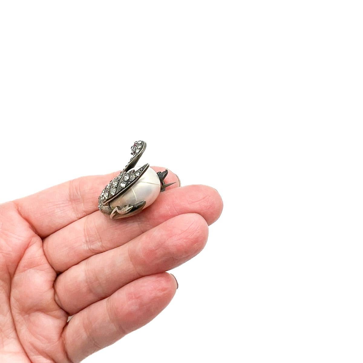 Belle Époque Antique Majestic Swan Sliver & Pearl Brooch 1900s (see condition report)