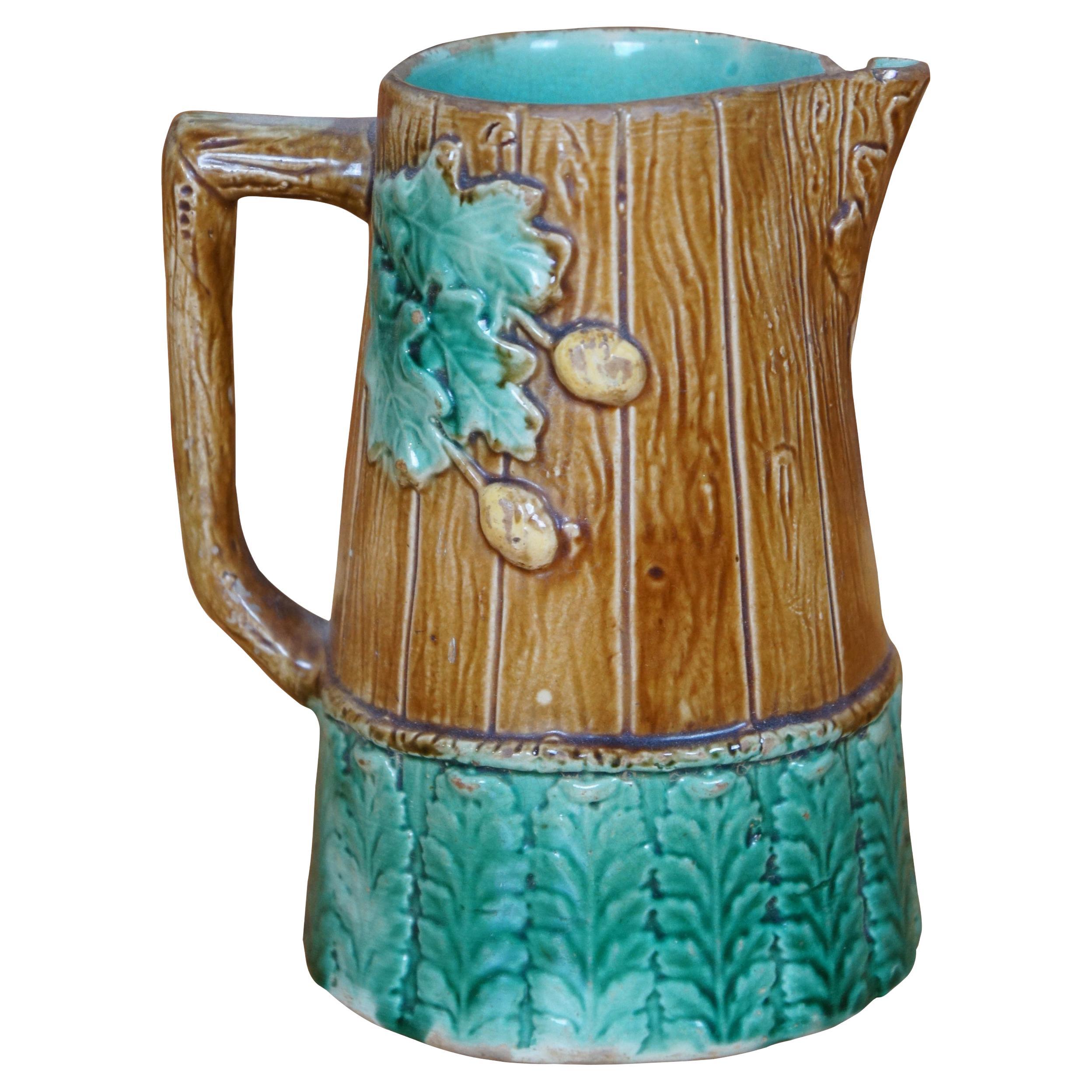 Antigua Majolica Bellota Roble Hoja Madera Tablón Jarra Cremera Jarro 6