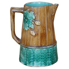 Antique Majolica Acorn Oak Leaf Wood Plank Creamer Pitcher Jug 6"