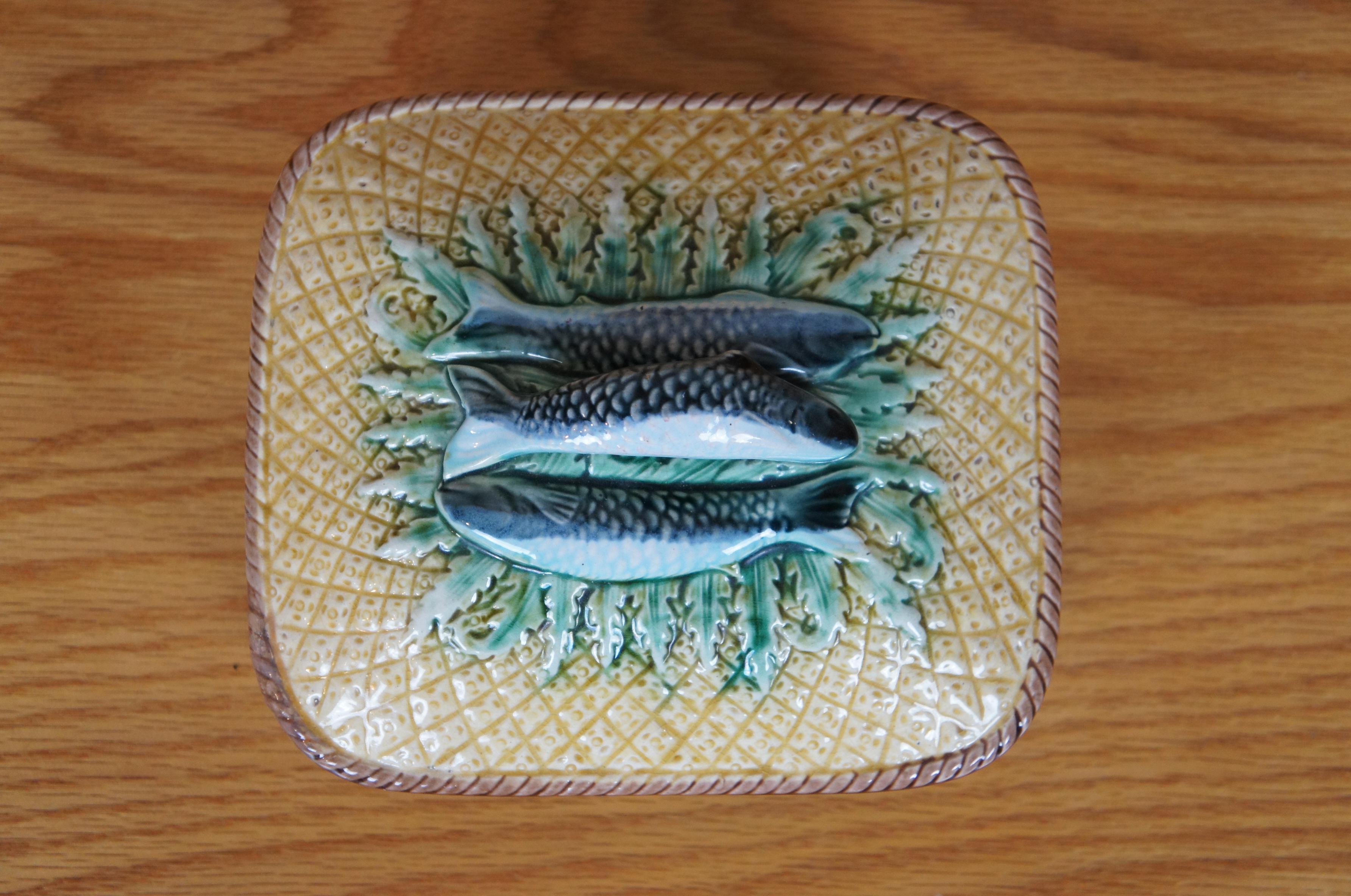 XIXe siècle Boîte à poissons sardines Adams & Bromley Pineapple Basketweave de 6 pouces en vente