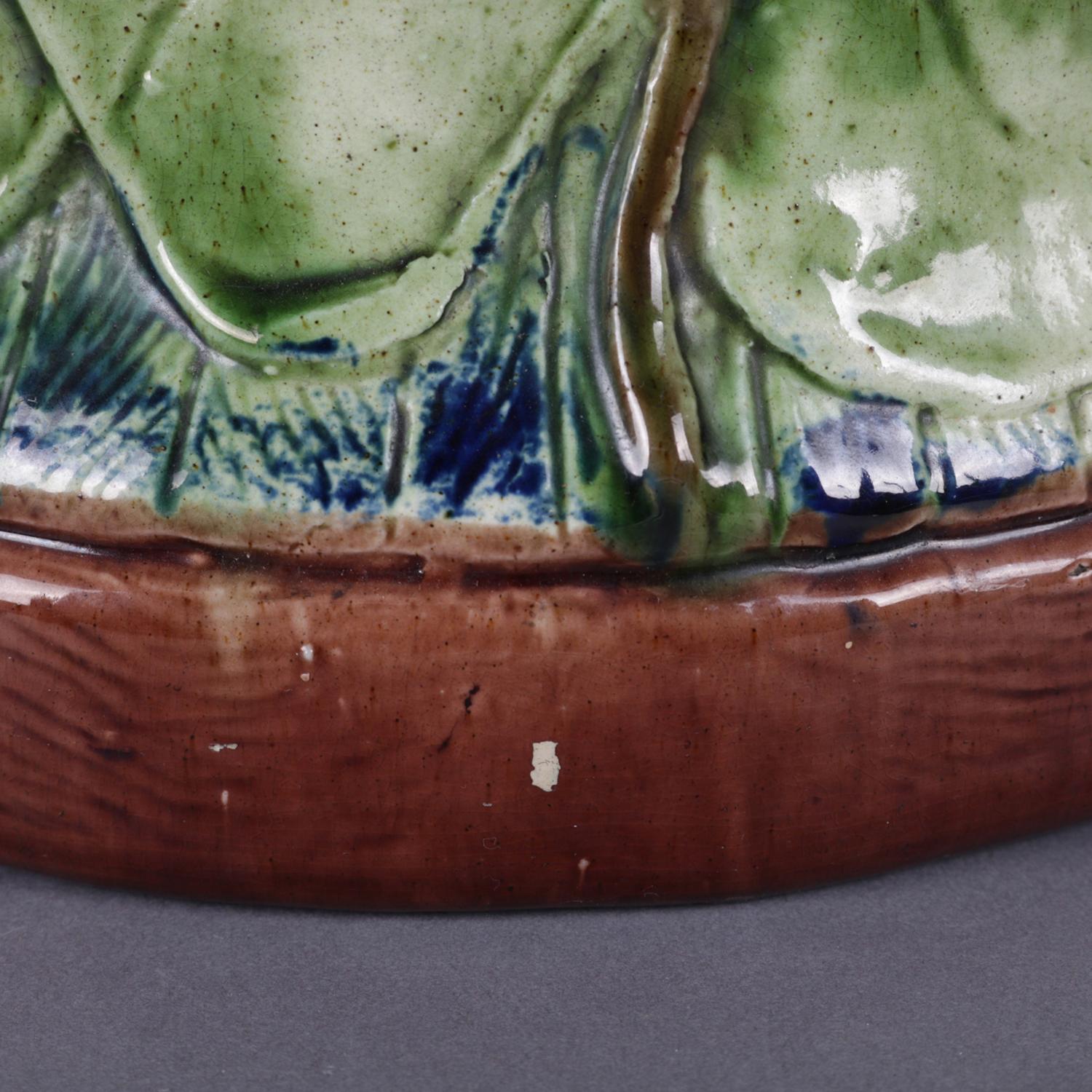 Ceramic Antique Majolica Aesthetic Art Pottery Relief Marshland Umbrella Stand
