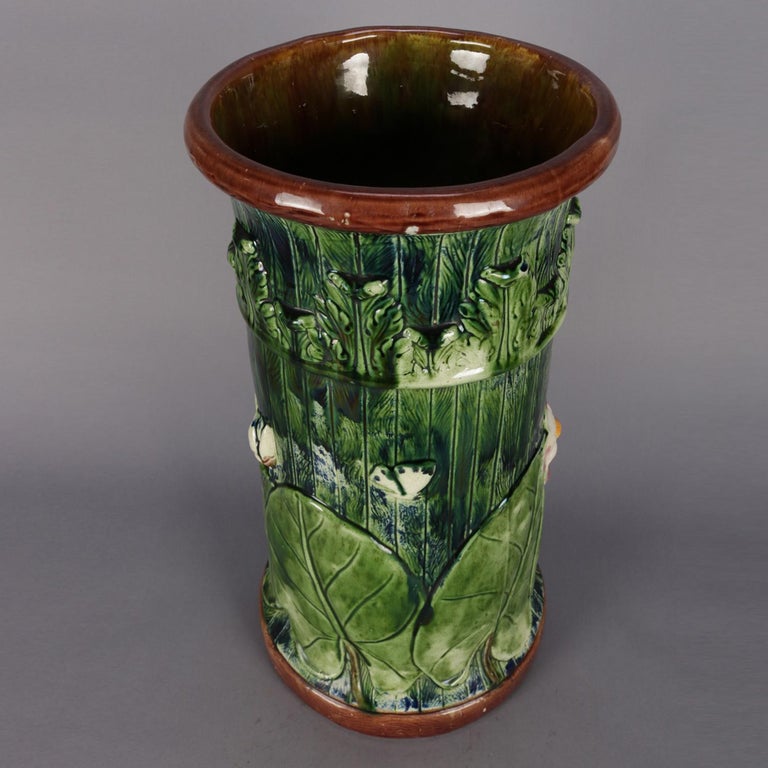 Antique Majolica Aesthetic Art Pottery Relief Marshland Umbrella Stand