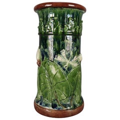 Antique Majolica Aesthetic Art Pottery Relief Marshland Umbrella Stand