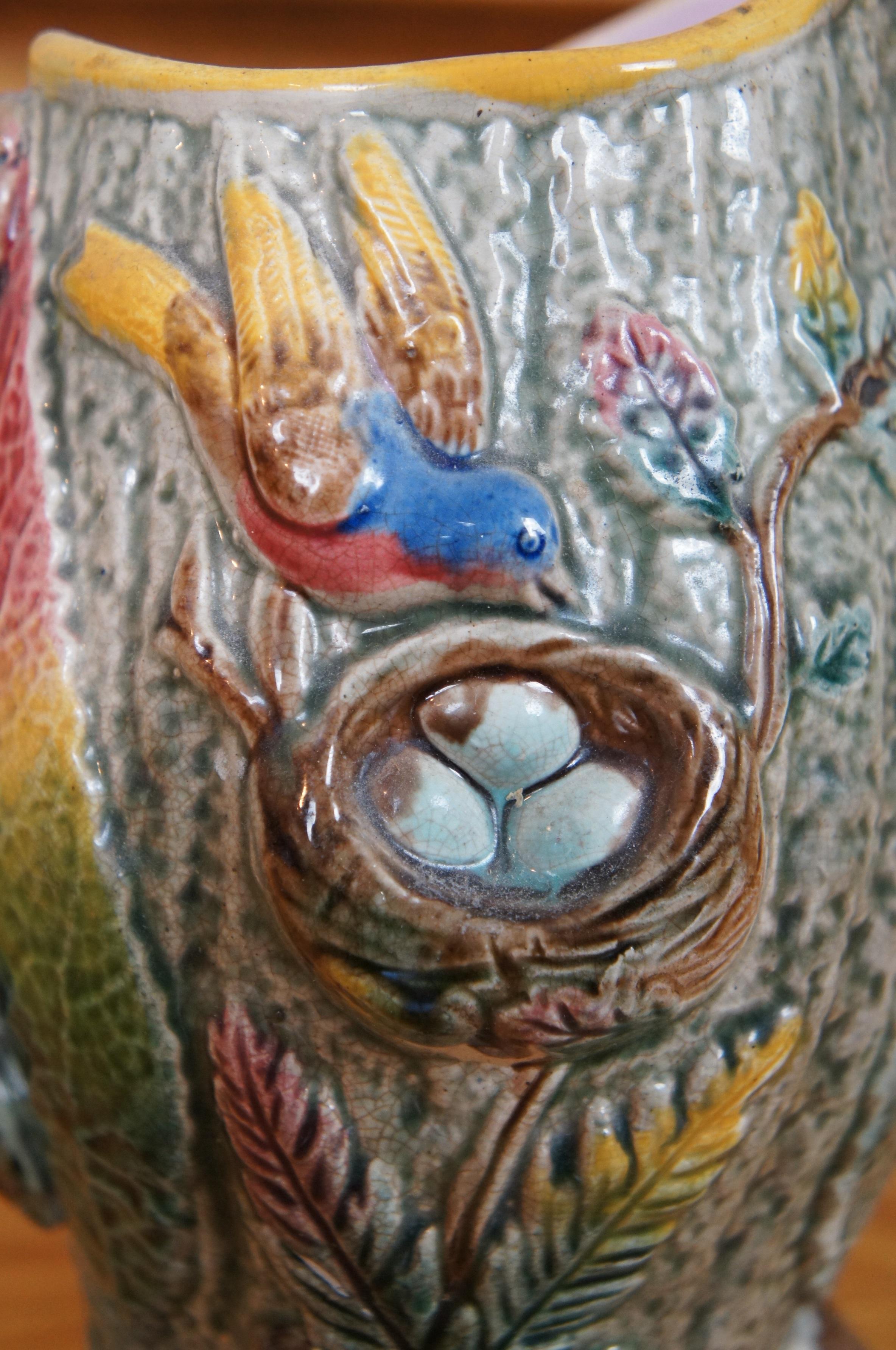 Antique Majolica Arsenal Shorter & Boulton Nesting Bird Robins Egg Pitcher 8