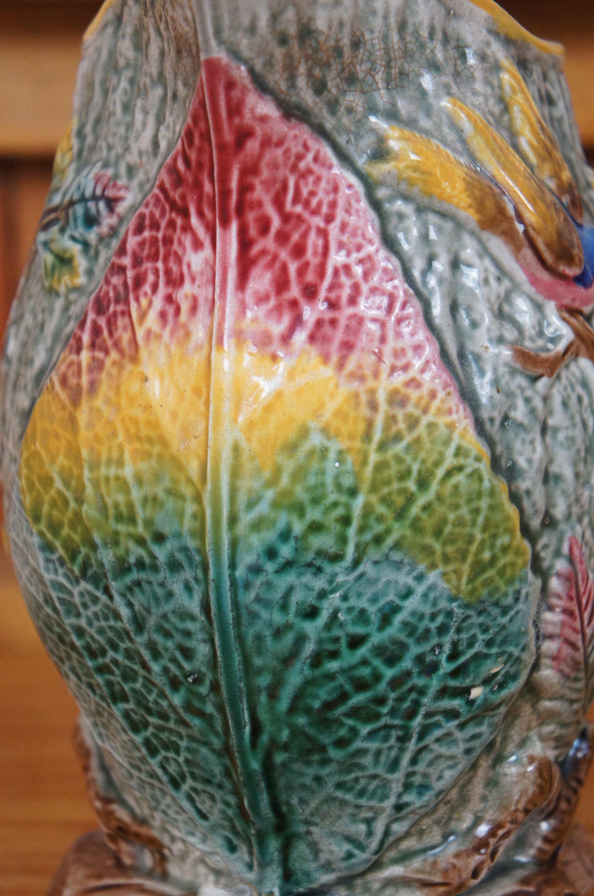 Antique Majolica Arsenal Shorter & Boulton Nesting Bird Robins Egg Pitcher 8