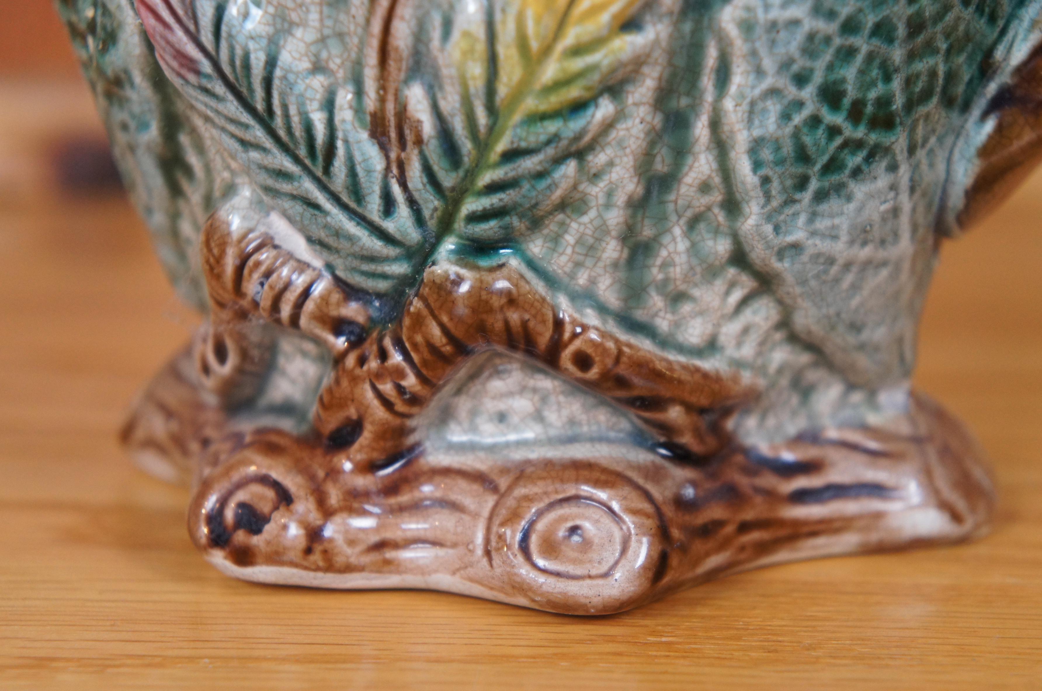 Antique Majolica Arsenal Shorter & Boulton Nesting Bird Robins Egg Pitcher 8