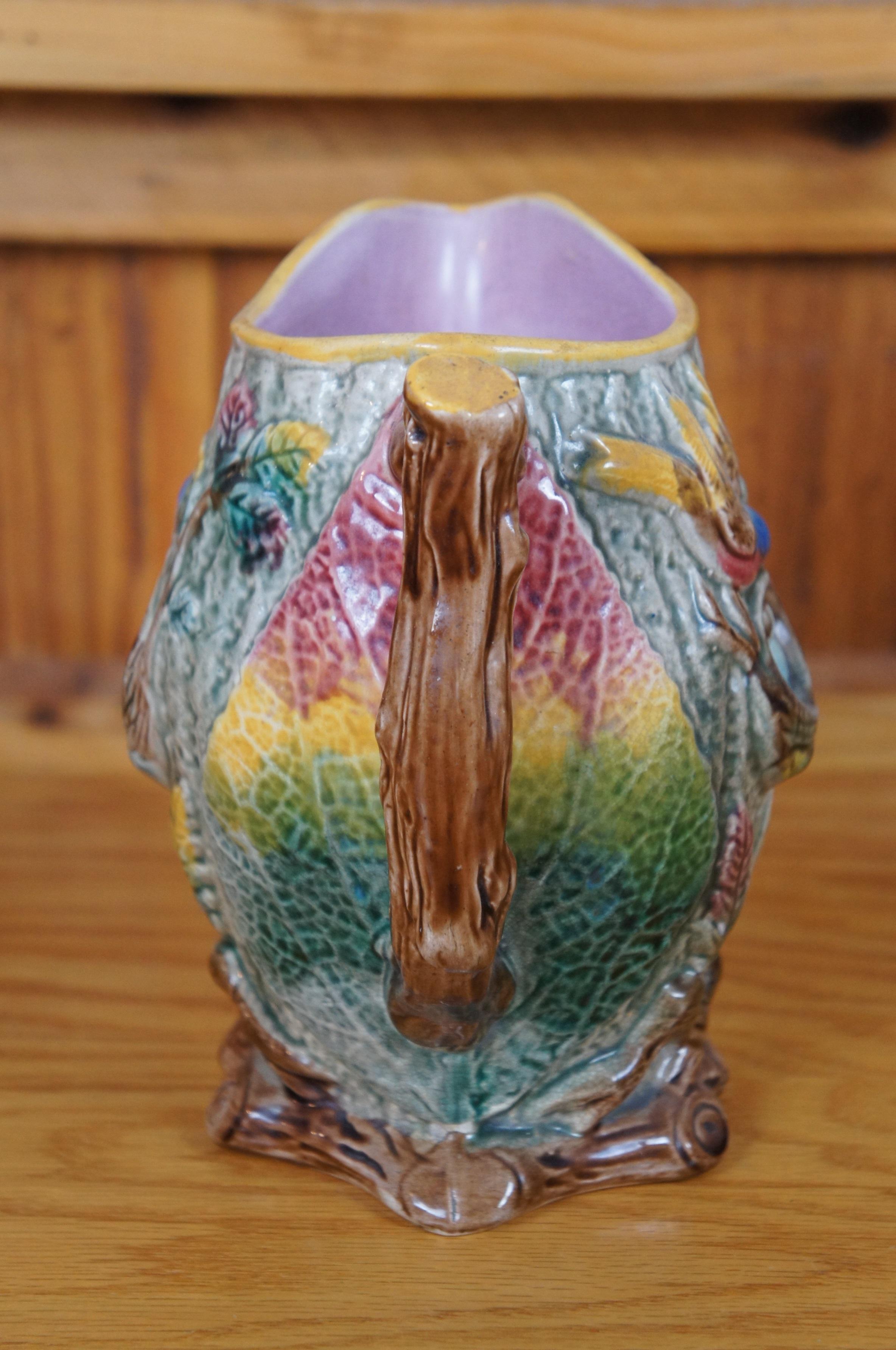 Antique Majolica Arsenal Shorter & Boulton Nesting Bird Robins Egg Pitcher 8