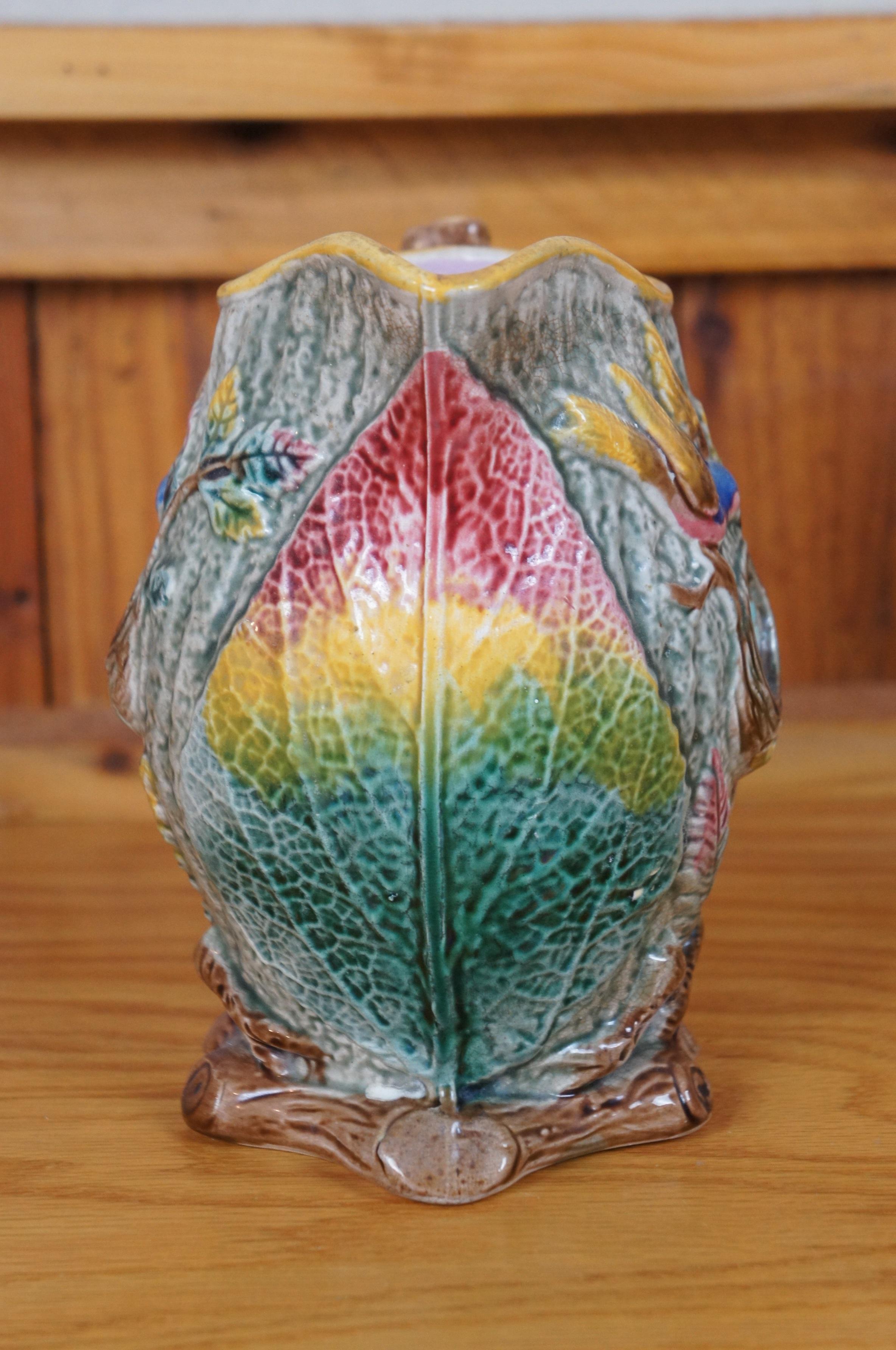 Antique Majolica Arsenal Shorter & Boulton Nesting Bird Robins Egg Pitcher 8