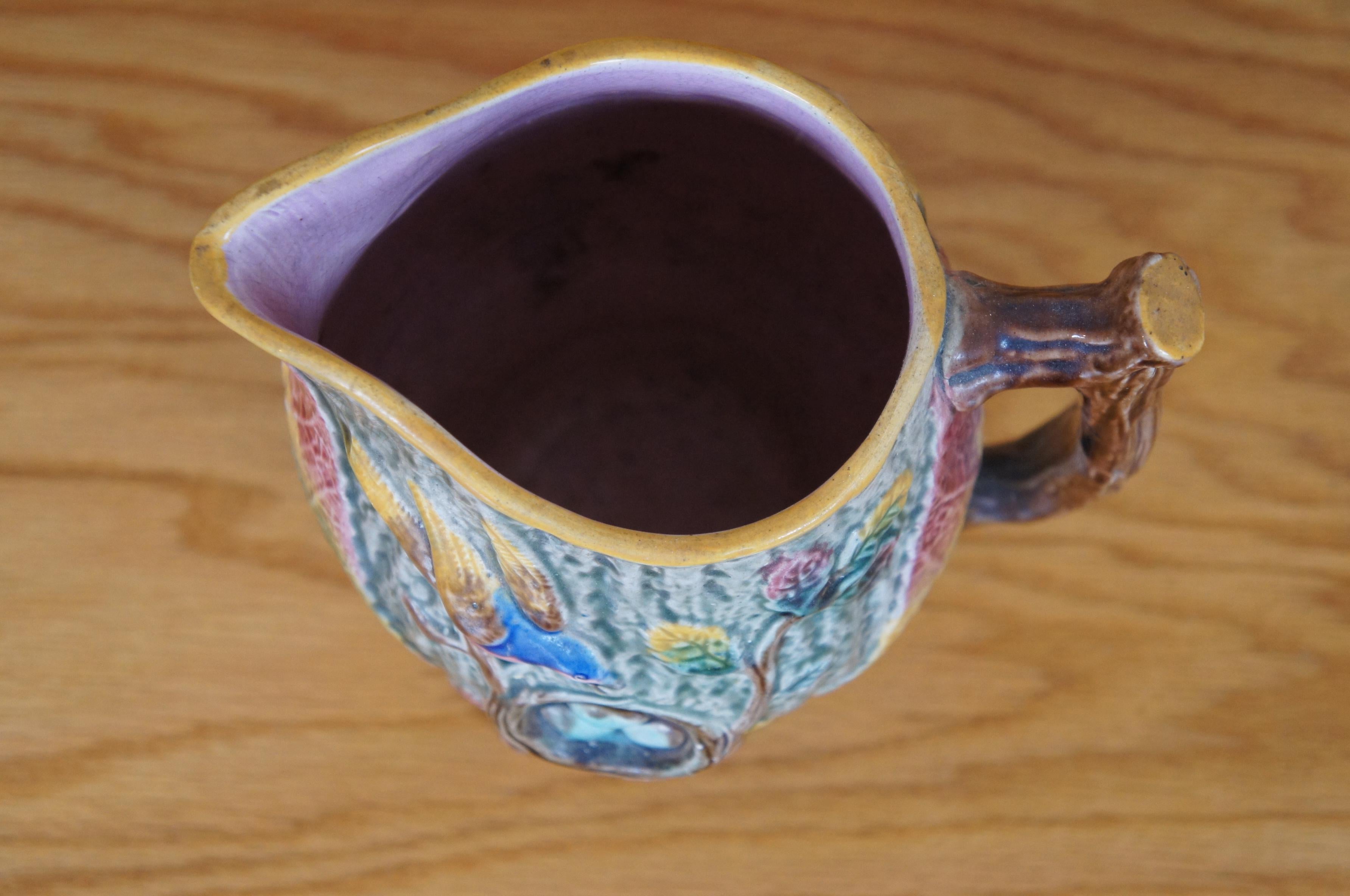 Antique Majolica Arsenal Shorter & Boulton Nesting Bird Robins Egg Pitcher 8