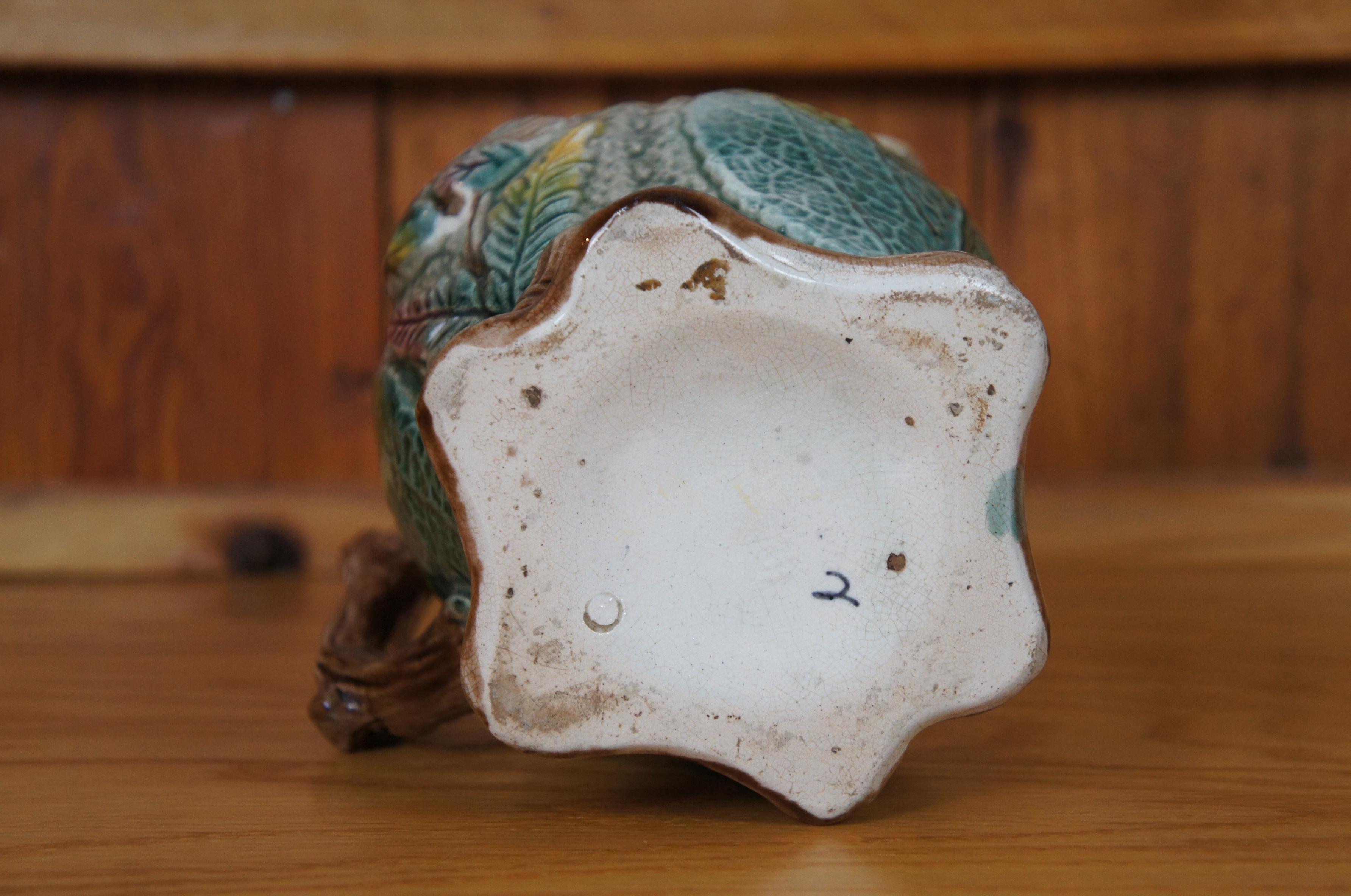 Antique Majolica Arsenal Shorter & Boulton Nesting Bird Robins Egg Pitcher 8
