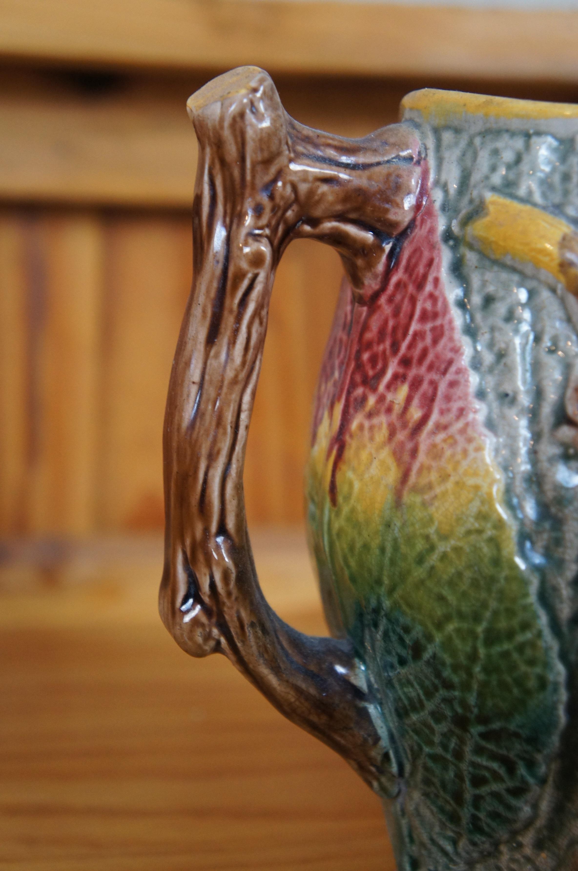 Antique Majolica Arsenal Shorter & Boulton Nesting Bird Robins Egg Pitcher 8