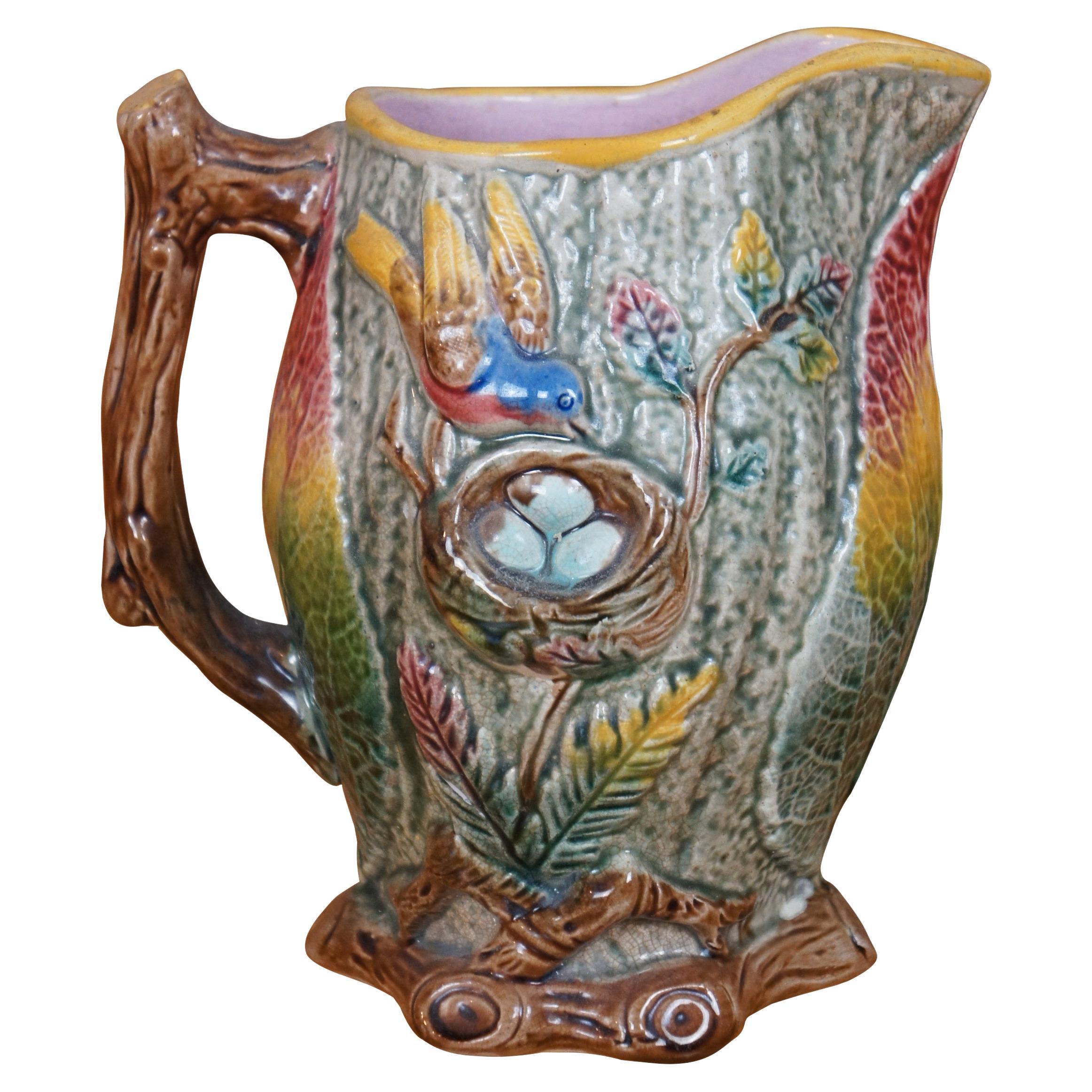 Antico vaso in maiolica Arsenal Shorter & Boulton Nesting Bird Robins Egg 8"